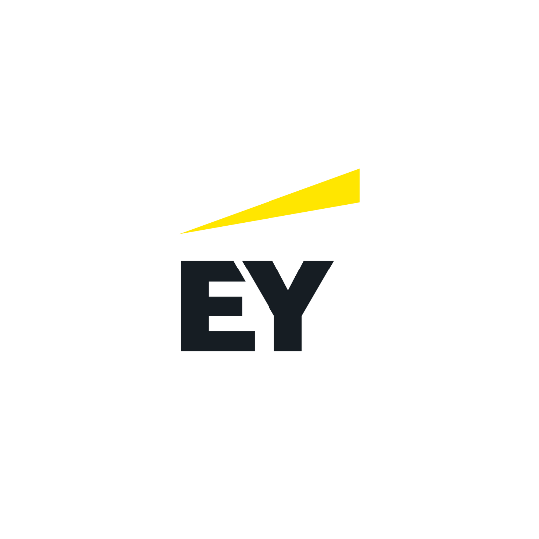 EY logo with the letters 'EY' in bold, black font underneath a yellow triangular shape pointing to the right.