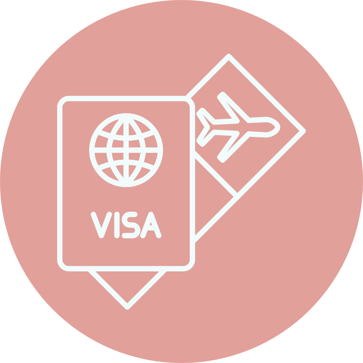 Icon of a visa card with a globe and an airplane, representing travel or international travel documentation.