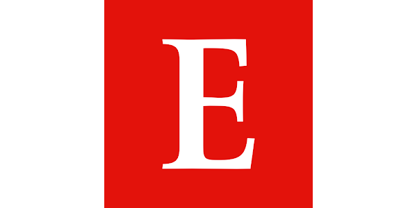 Letter E in white on a red background, centered within a black border.