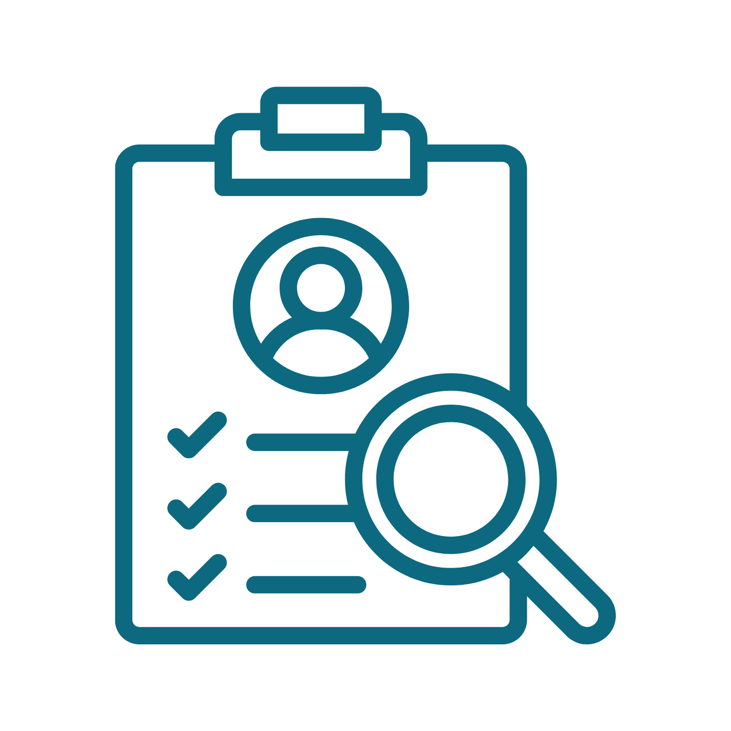 Icon of a resume or CV with a user silhouette and the letters 'CV' on a blue background.