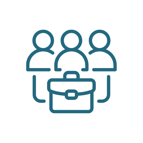 Icon of three people with a briefcase below them.