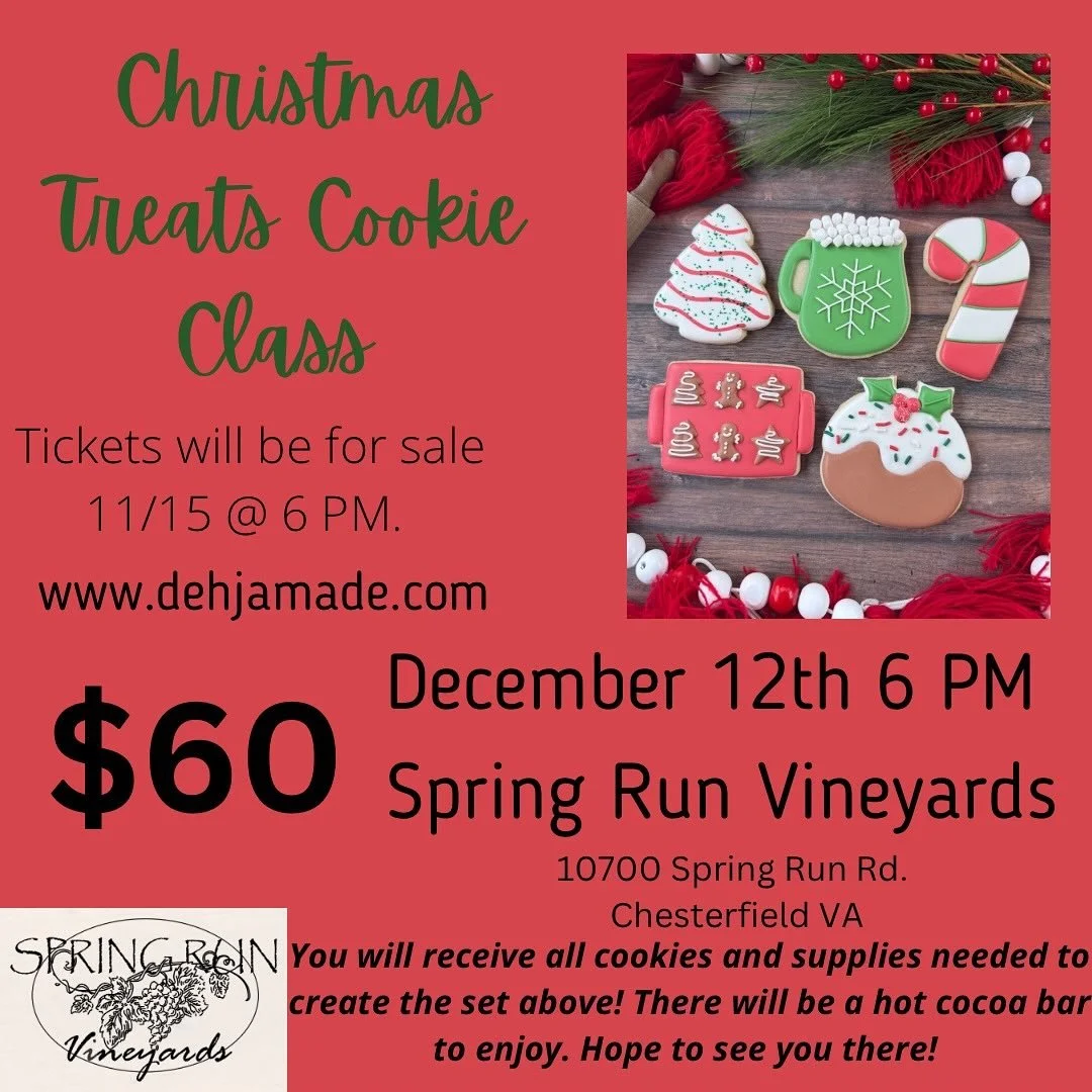 Thank you to those who have signed up for the Christmas cookie class! Did you know you can buy tickets now?! Head over to www.dehjamade.com and secure your spot for some holiday fun!