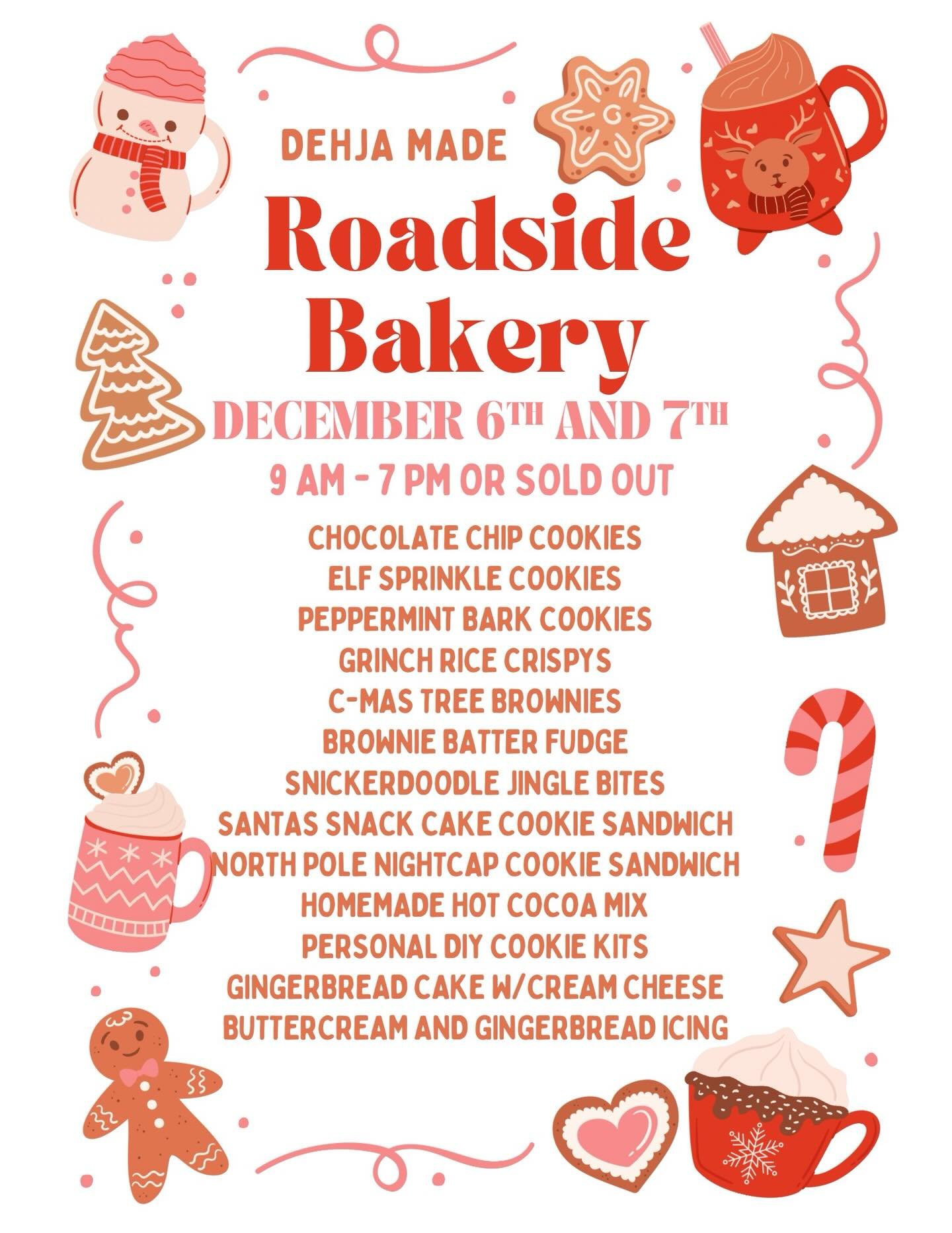 🍪🎄Here is this weeks roadside bakery menu! No decorated cookies this week as my sale is Sunday. I&rsquo;ll have decorated cookies the other weekends in December. Come early to make sure you can snag what you want!🎄🍪