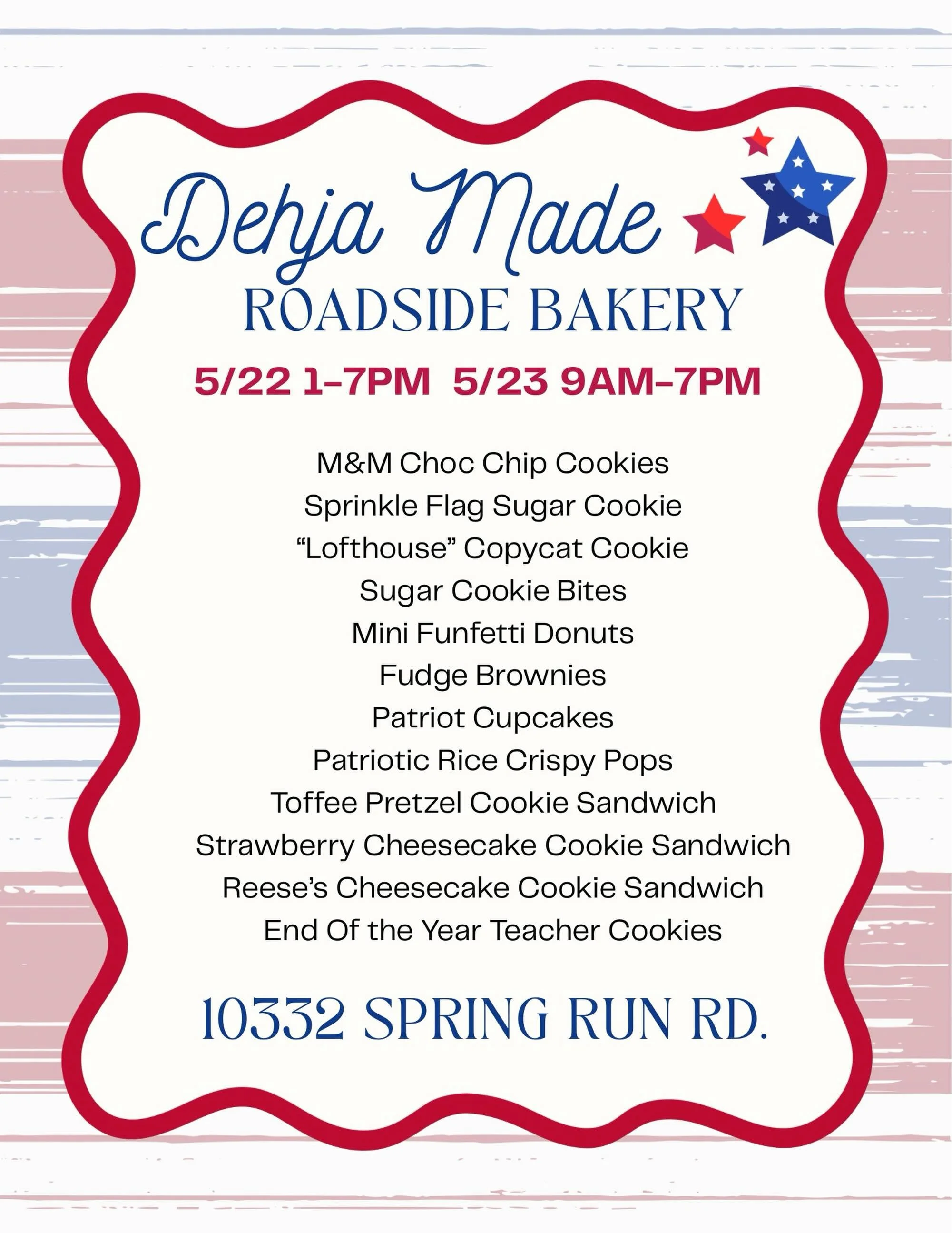 As we head into Memorial Day weekend, we&rsquo;re remembering and honoring those who served and sacrificed for our country ❤️🤍💙

If you&rsquo;re gathering with family, celebrating, or just enjoying the long weekend, stop by for some homemade treats