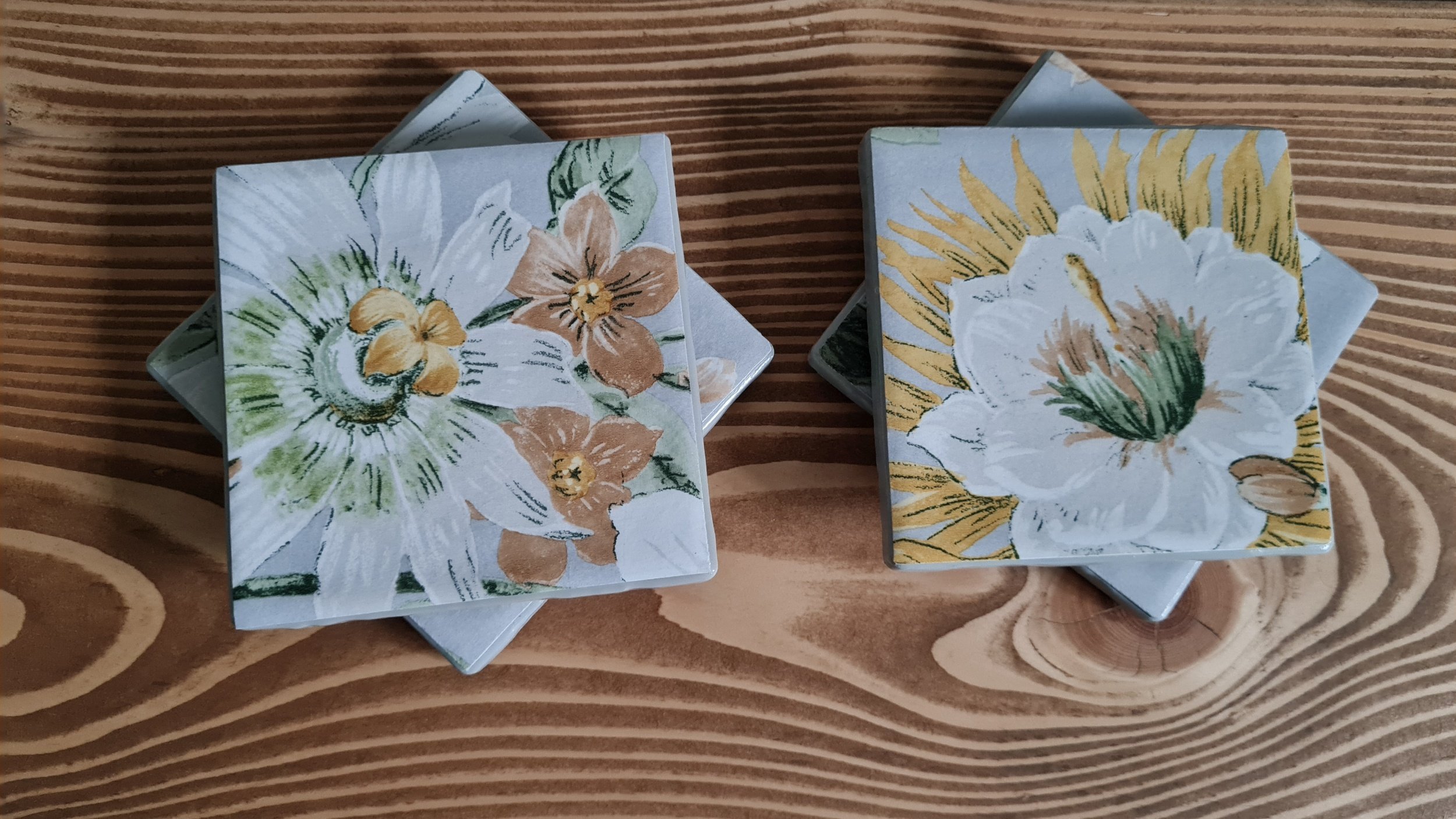 Grey painted coasters with sunflowers design (Set of 4)