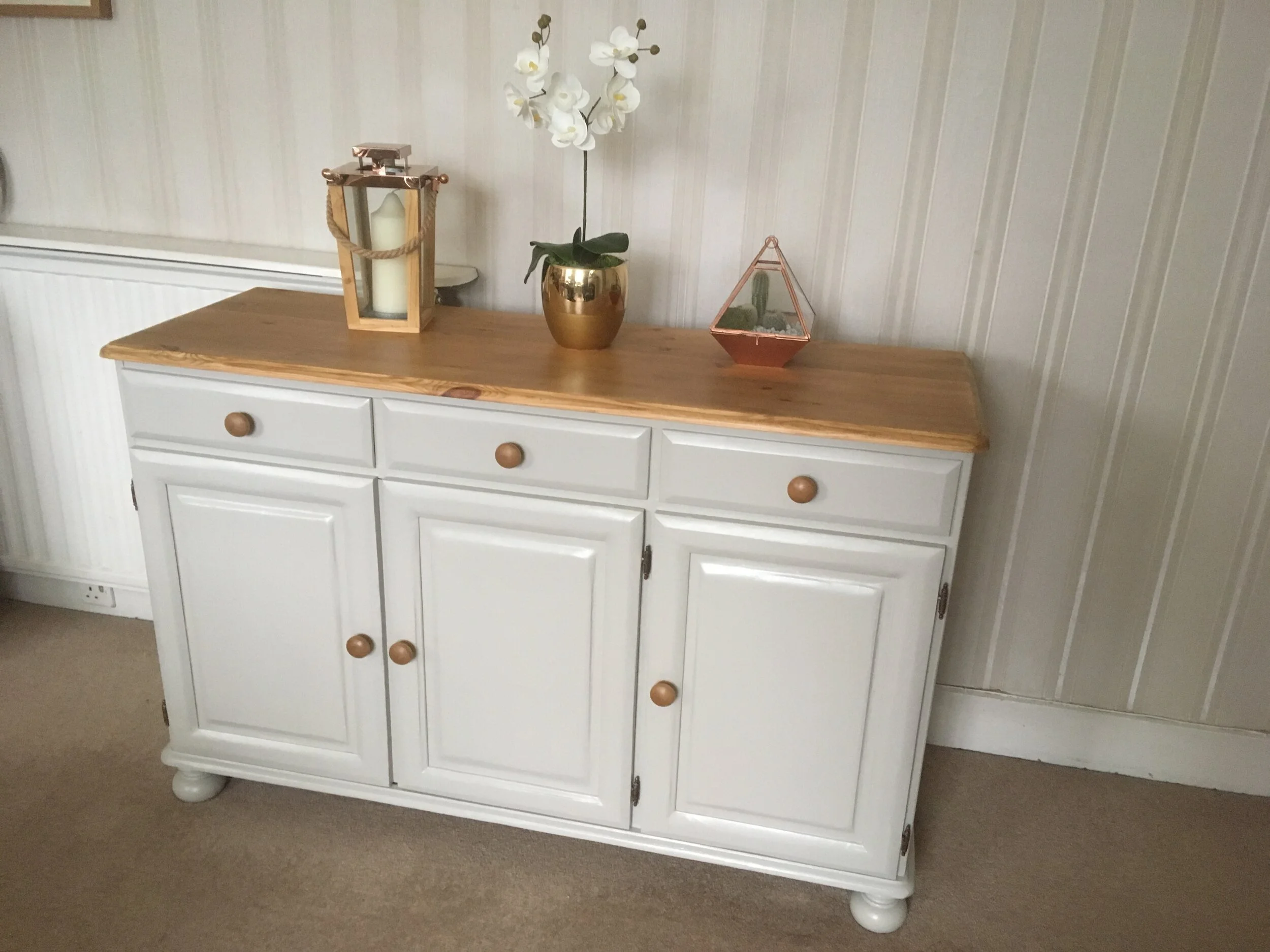 sideboard - pale grey  'purbeck stone' with wooden top