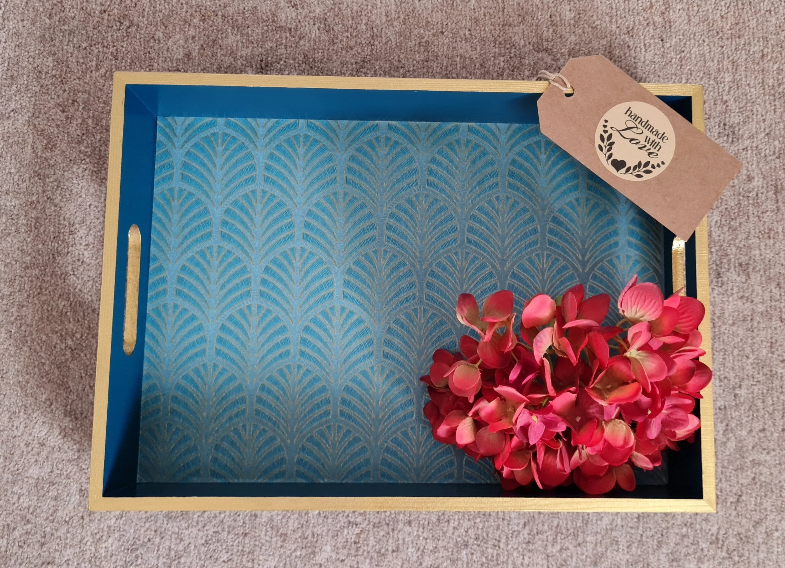 Blue & gold Hand painted Tray - Art Deco Design