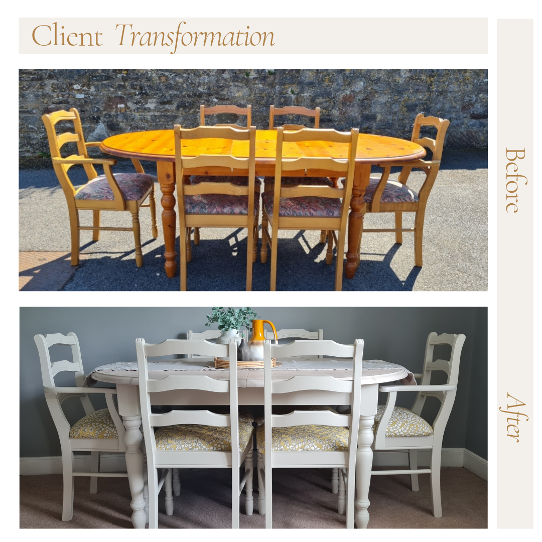 Pine table + chairs before & after makeover