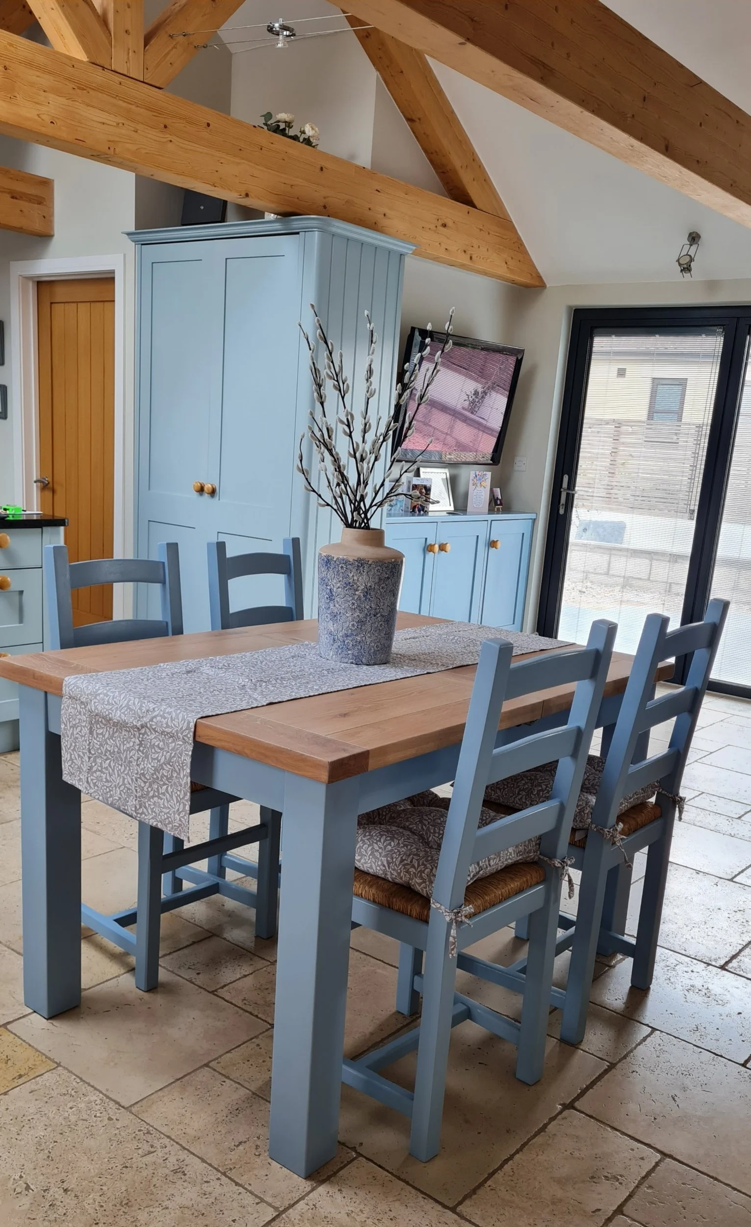 Lulworth blue painted oak table & ladderback chairs