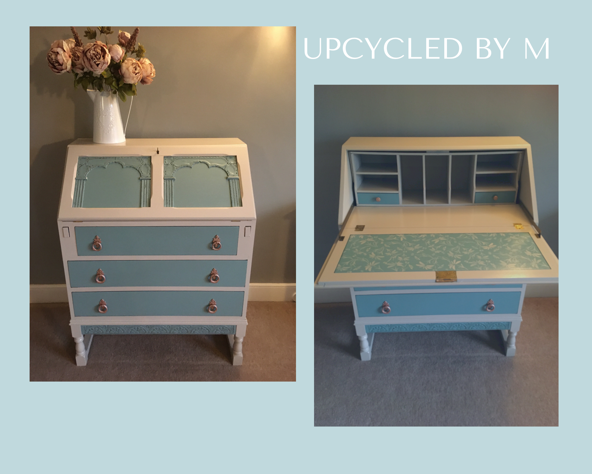 cream and blue painted upcycled bureau/ desk