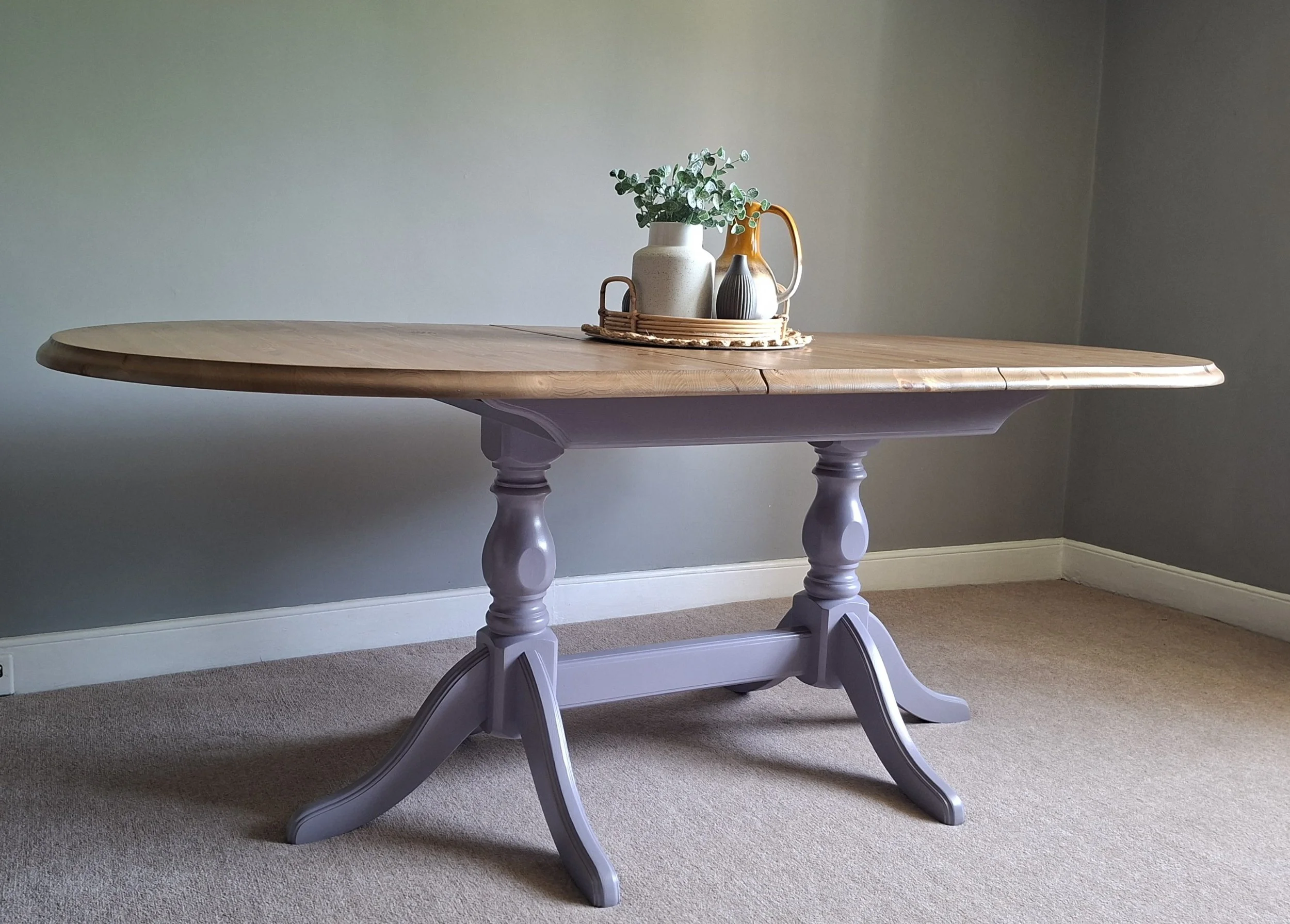 Purple painted pine and upcycled table 