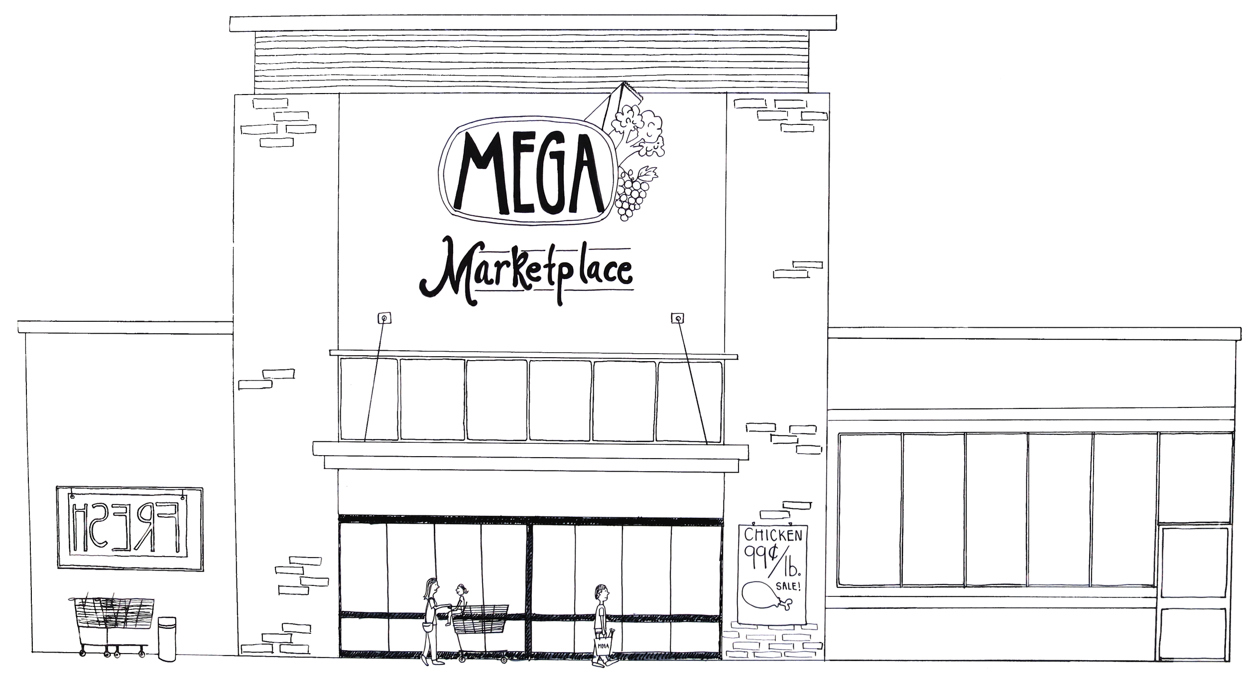 Mega Marketplace Pen Drawing