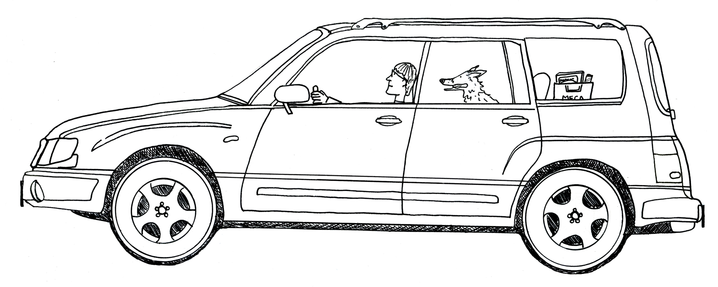 On the Road Pen Drawing of a Car