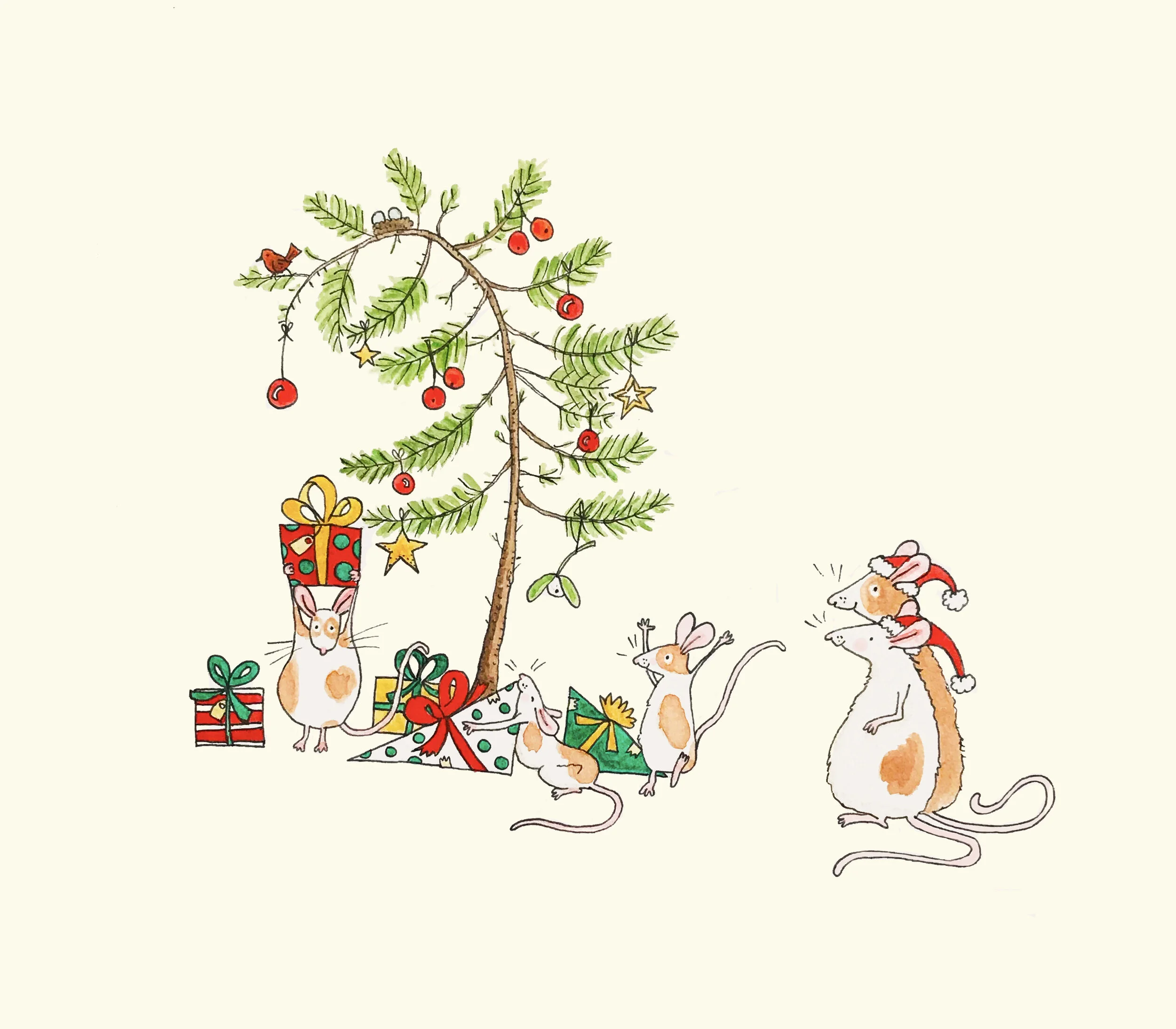 Look what Santa brought! Watercolor Christmas Card. 