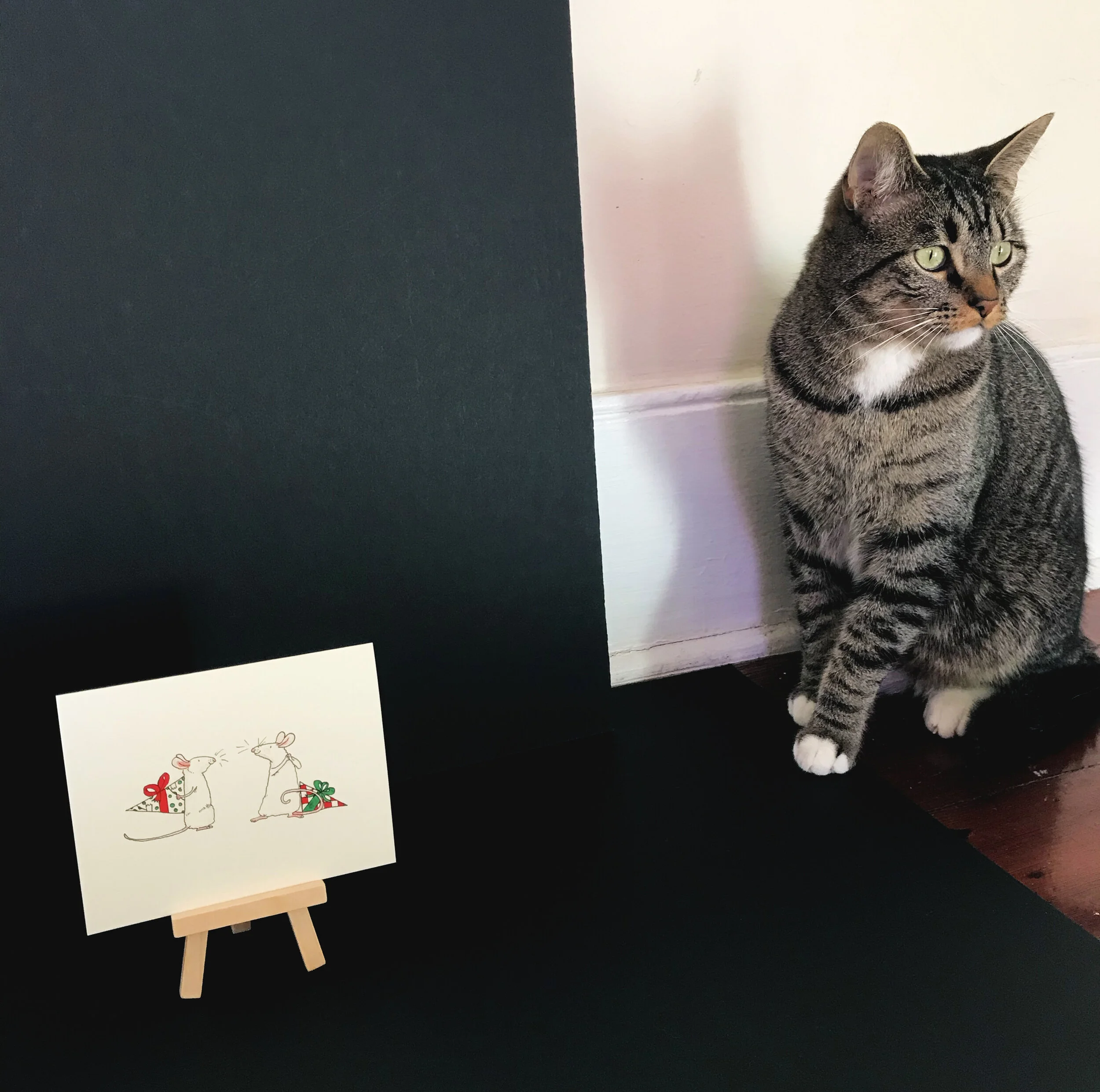 Cat posing with mice card
