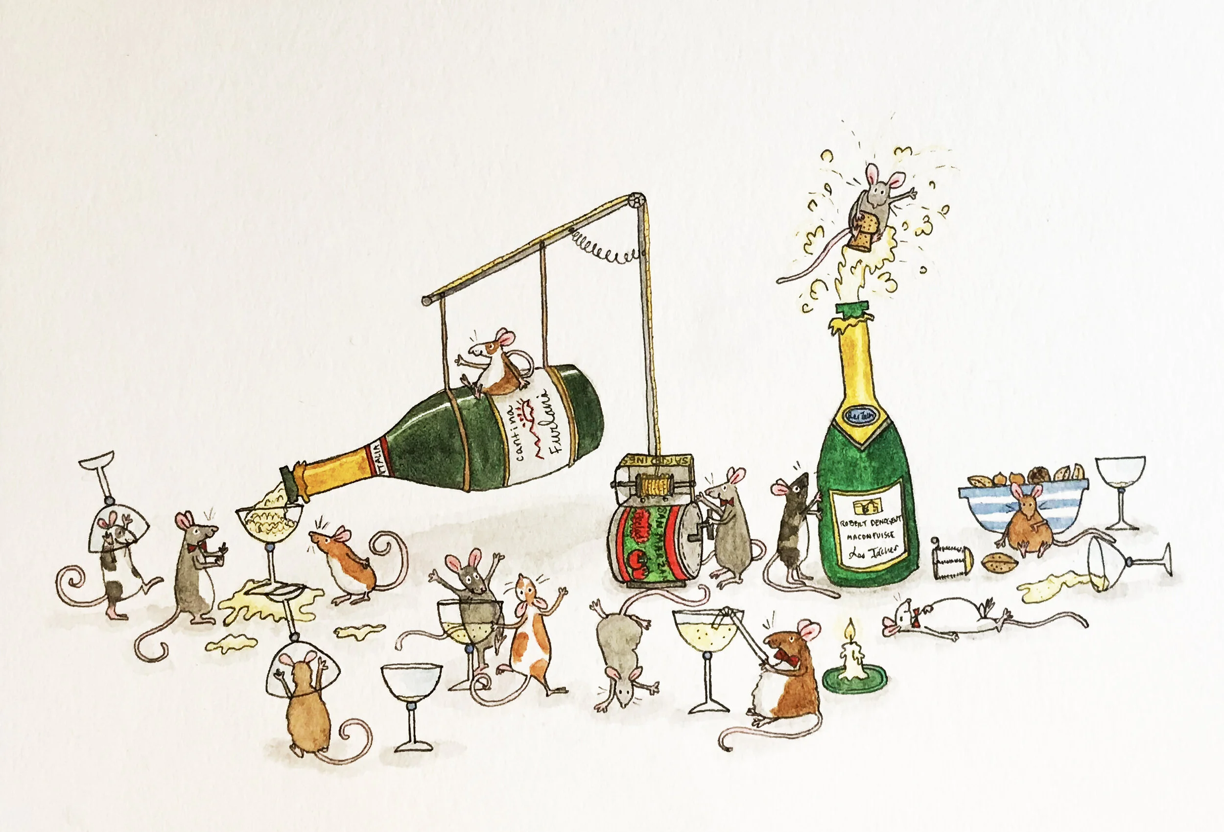 Mice Celebrating New Years with Bubbles