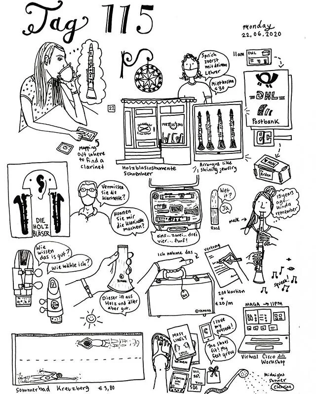 Tag 115. A little snapshot from Monday

#penandink #penillustration #pendrawing #illustration #illustrationartists #illustrationart #dailydrawing #sketchbook #holzbl&auml;ser #clarinet #livinginberlin #sommerbadkreuzberg #digitalnomad