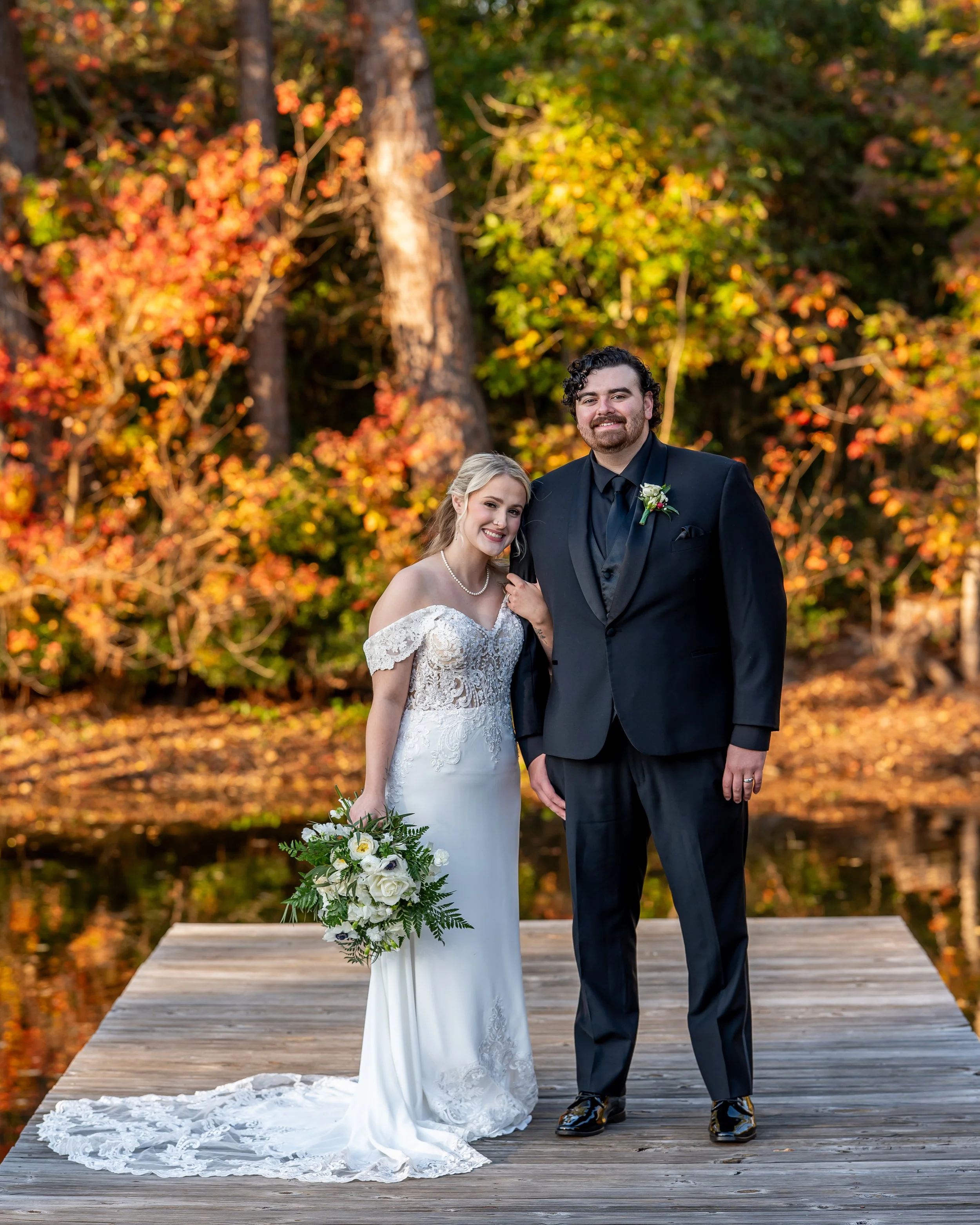 Couple portraits during golden hour at fall wedding in Texas with soft glowing light