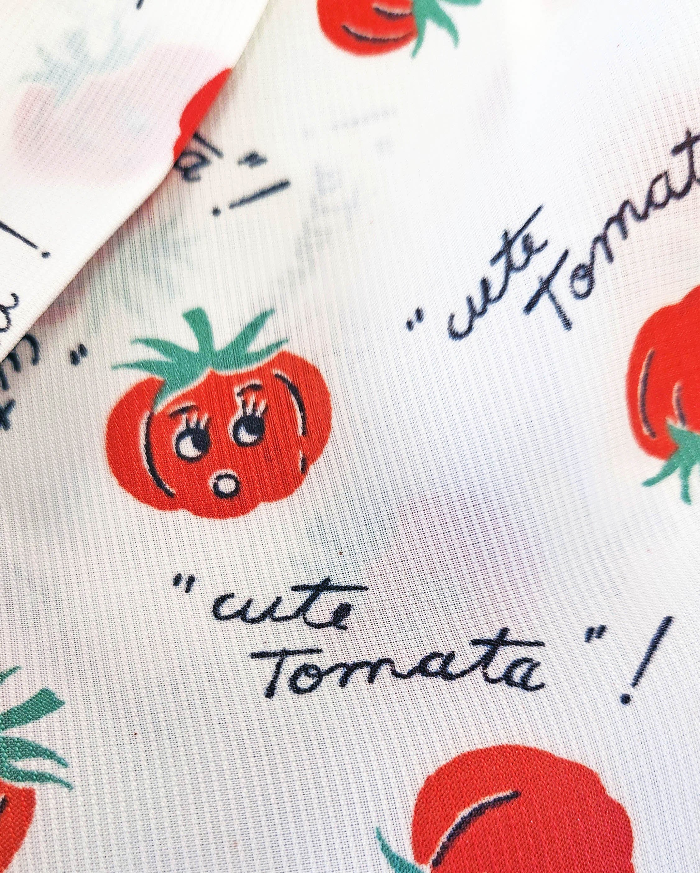 Closeup of "Cute Tomata" fabric.