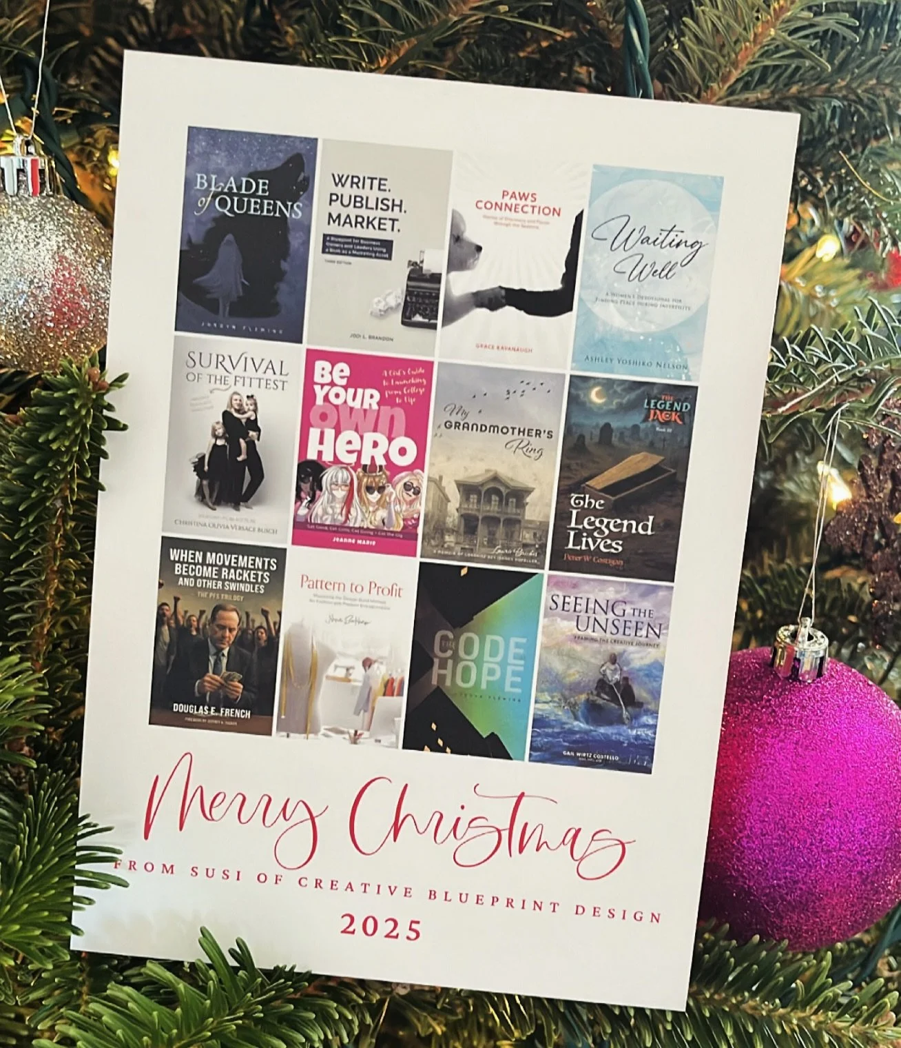 Creative Blueprint Design&rsquo;s 2025 holiday card was inspired by the 2024 design, which showcased many of my book projects from that year. 

The response was overwhelmingly positive&mdash;from family and friends to the featured clients&mdash;so I 