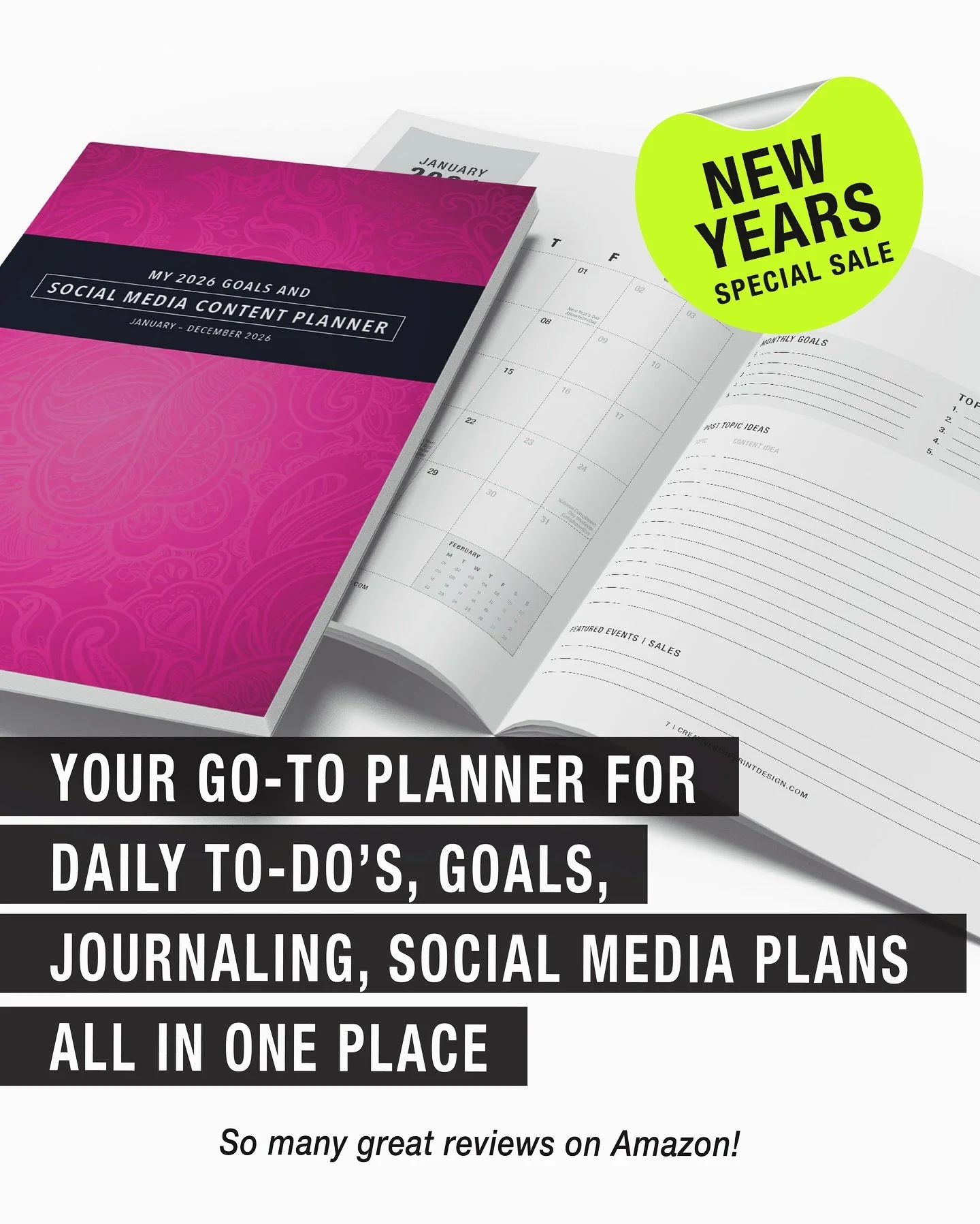 This planner is more than just a social media planner. 

It offers ample space to truly make it your own&mdash;use it as a daily planner, track your goals, note meetings, brainstorm ideas, or even journal. 

With room for everything&mdash;from annual