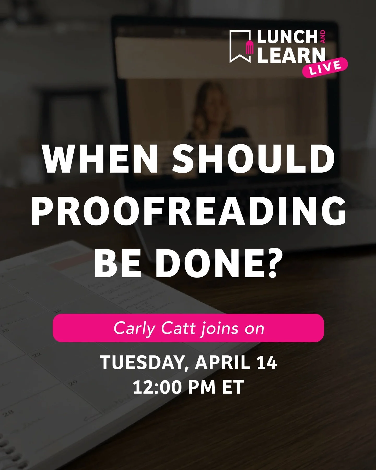 When should proofreading be done? 📚

Join us for Lunch &amp; Learn Live on Tuesday, April 14th at 12:00 PM ET as I chat with editor Carly Catt @cattediting .

Understanding the different stages of editing can make or break your book &mdash; and proo
