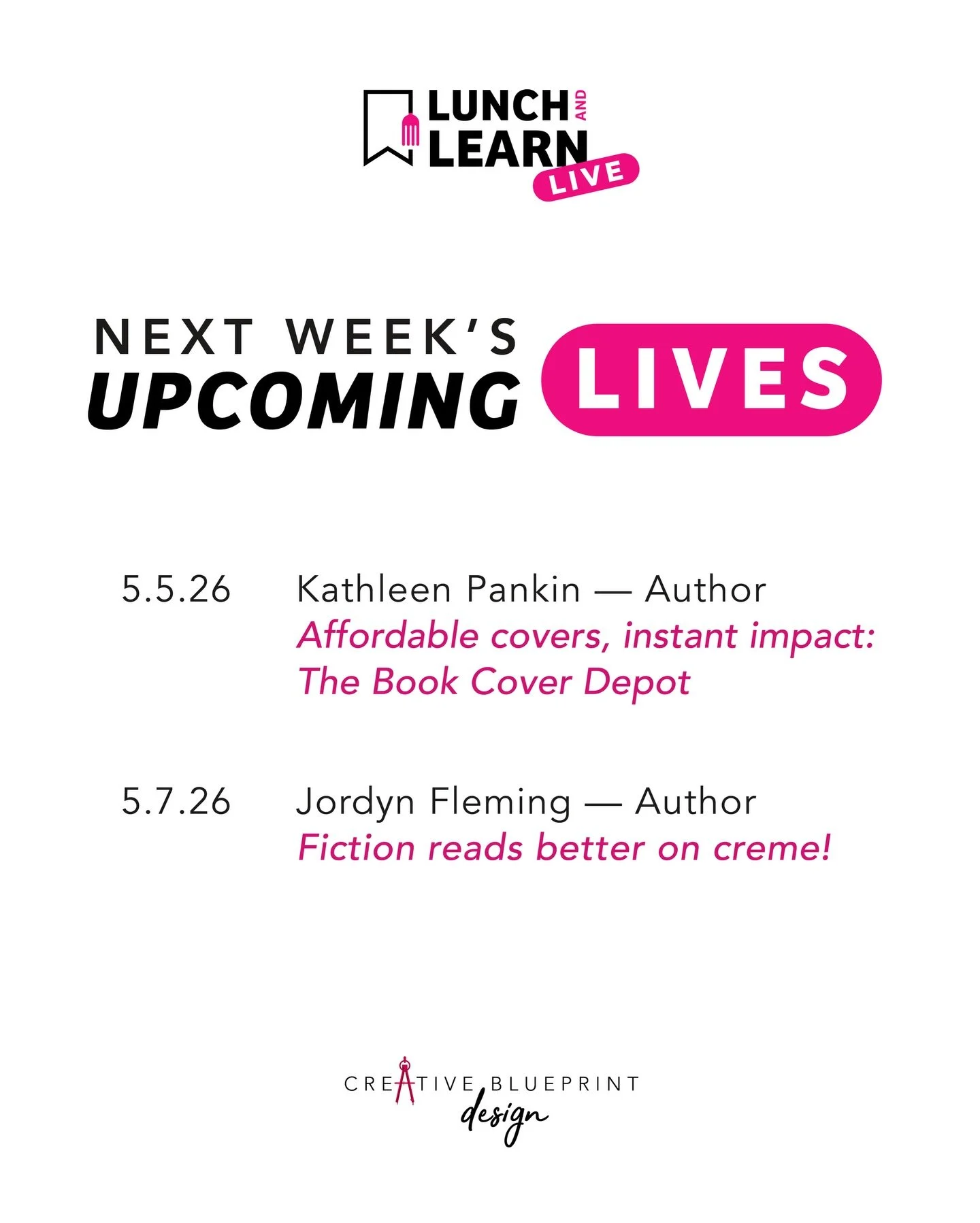 ✨ Two Lunch &amp; Learn Lives you don&rsquo;t want to miss next week ✨

We&rsquo;ve got a very strong lineup coming your way &mdash; and a couple of moments you&rsquo;ll want to be there for live. 👀

📅 5.5.26 &mdash; Kathleen Pankin, Author Afforda