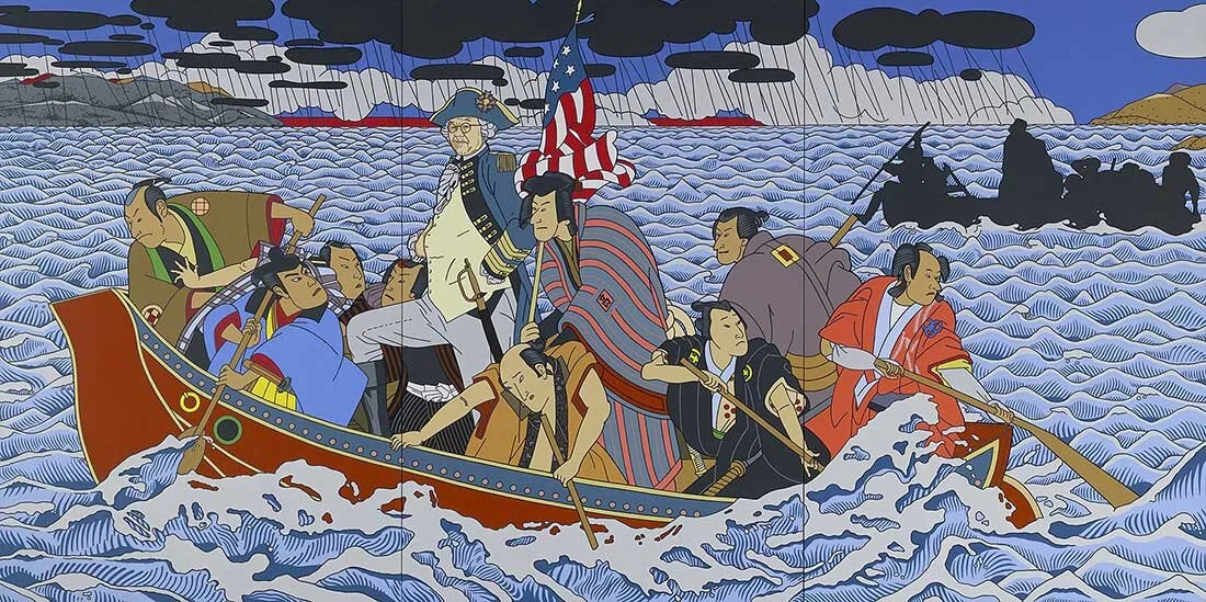 Roger Shimomura, Shimomura Crossing the Delaware, 2010, acrylic on canvas, National Portrait Gallery, Smithsonian Institution; gift of Raymond L. Ocampo Jr., Sandra Olesky Ocampo, and Robert P. Ocampo