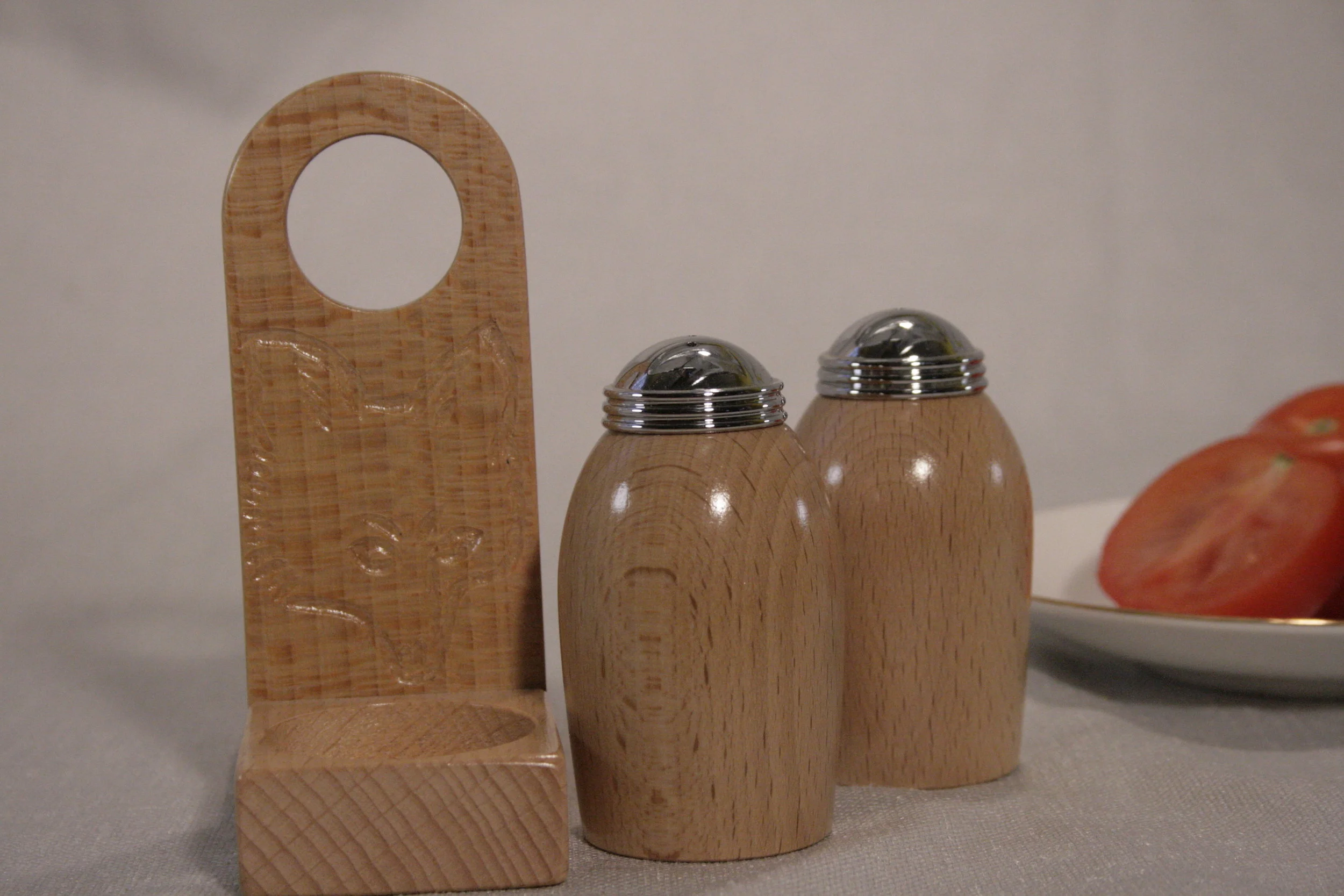 Beech Cruet Set With Stand 