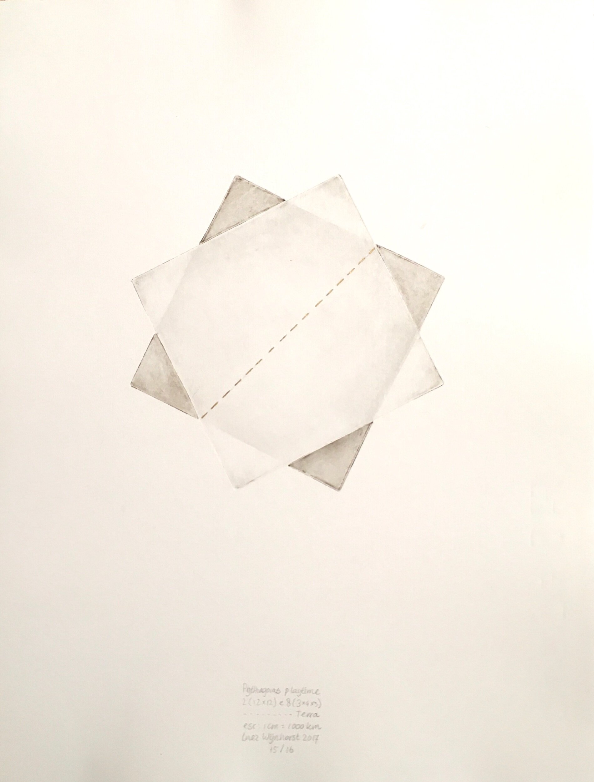 two squares 12x12 cm make 8 triangles 3,4,5 cm and the diameter of the earth