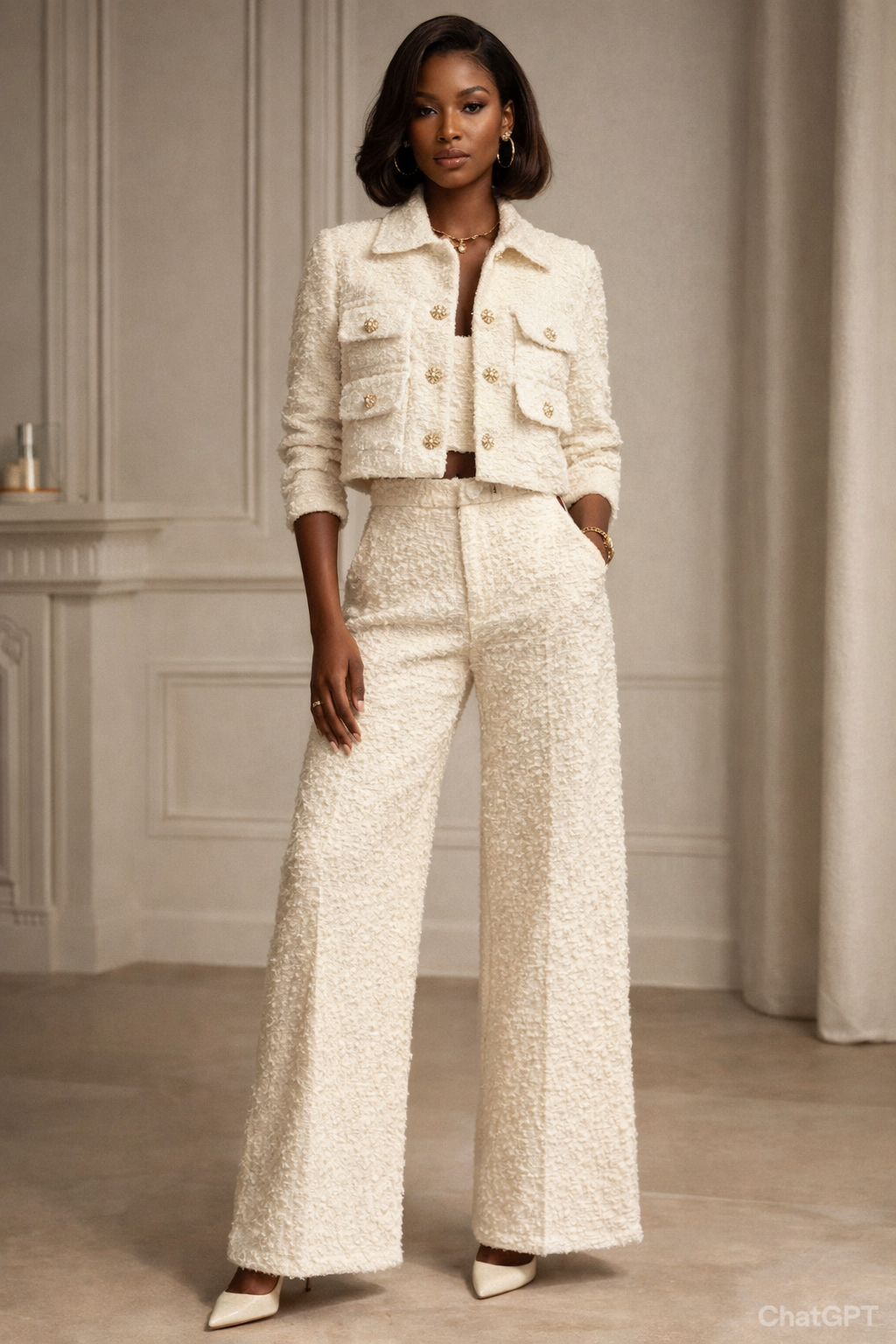 Autumn Tweed Cropped Jacket & Tailored Trousers Set