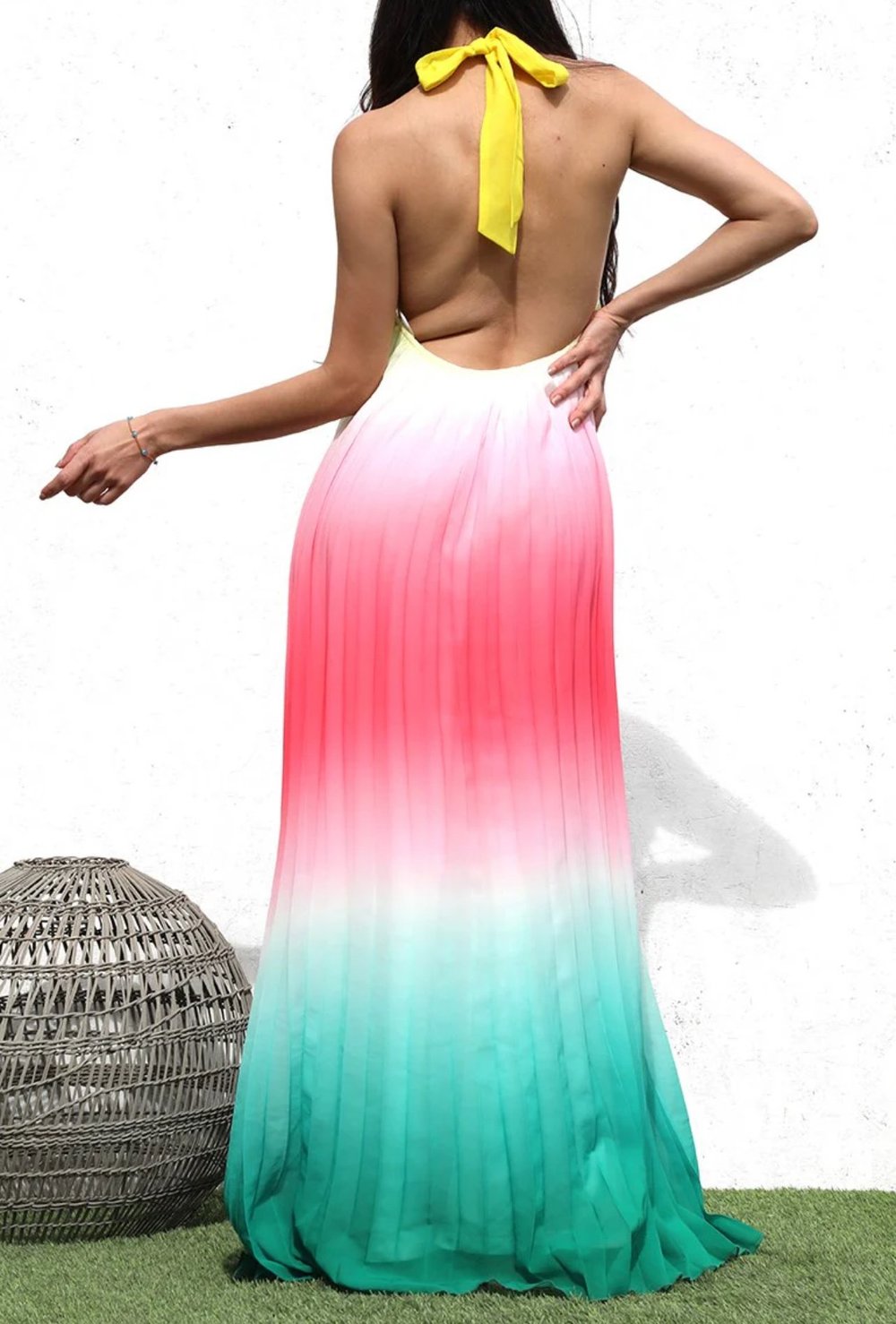 Dressy Sunset Gradient Pleated Maxi Dress Splendor Of The Sunset