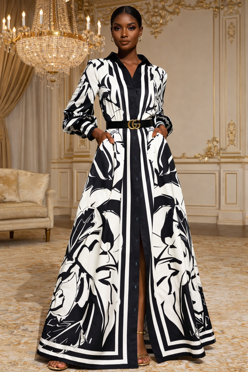 Black and Ivory Statement Dress