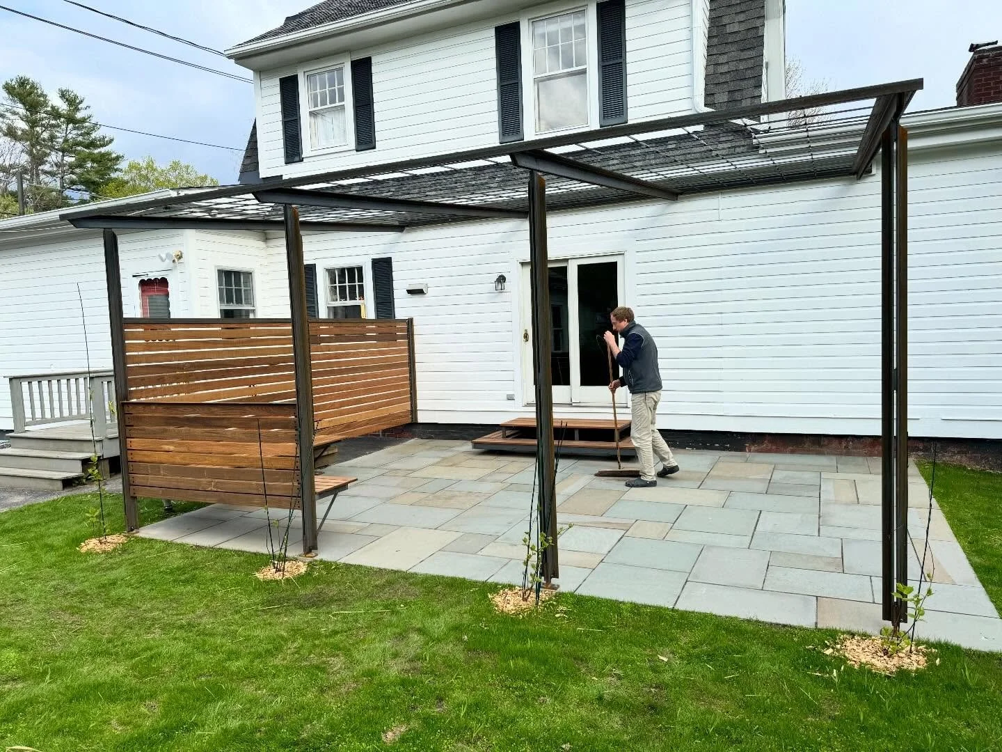 As spring nears, we find ourselves dreaming of the special outdoor spaces that are so precious in our Vermont summers.  Elemental architecture that provides shade, shadows, trellising, privacy and structure can make these spaces truly special. Flywhe