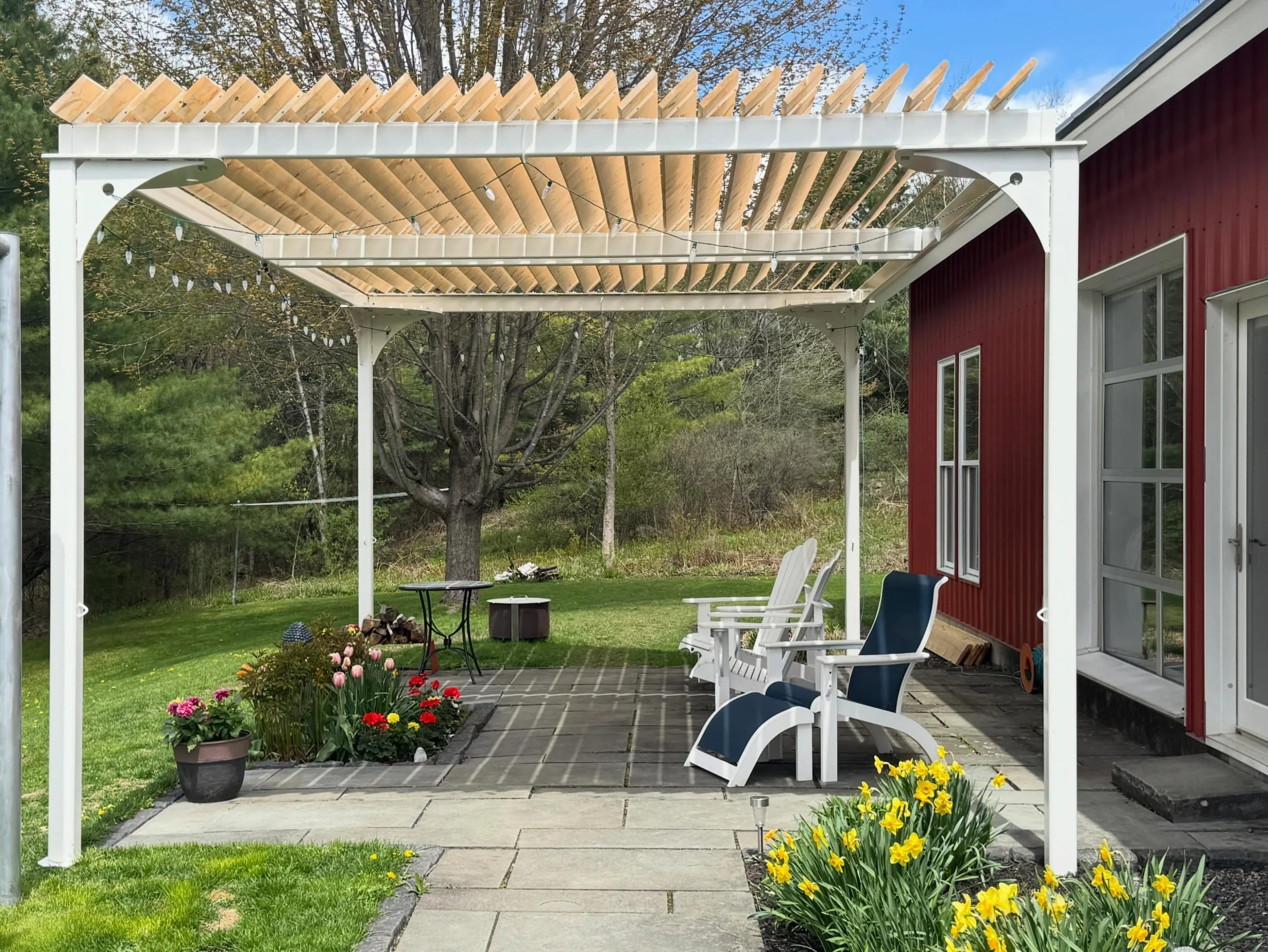 We had the pleasure of revisiting this pergola project from last fall.  Speaking with our client reminded me how special these spaces are, but how hard they are to justify. They offer some shading, but no protection from the rain, wind, cold or bugs.