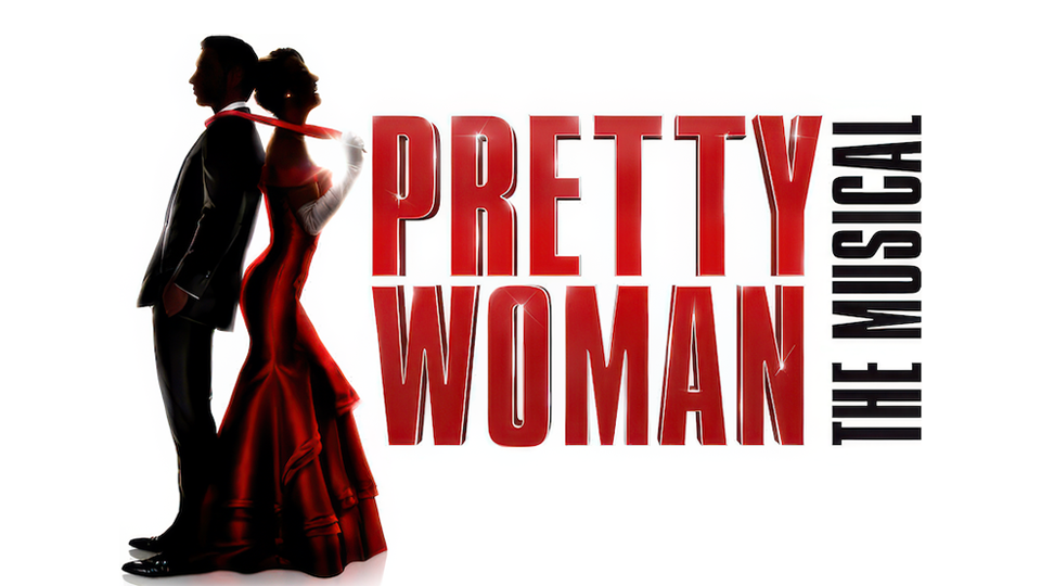 Pretty Woman: The Musical logo with Vivian in a red gown and Edward in a tuxedo, at the Springer Opera House in Columbus, GA
