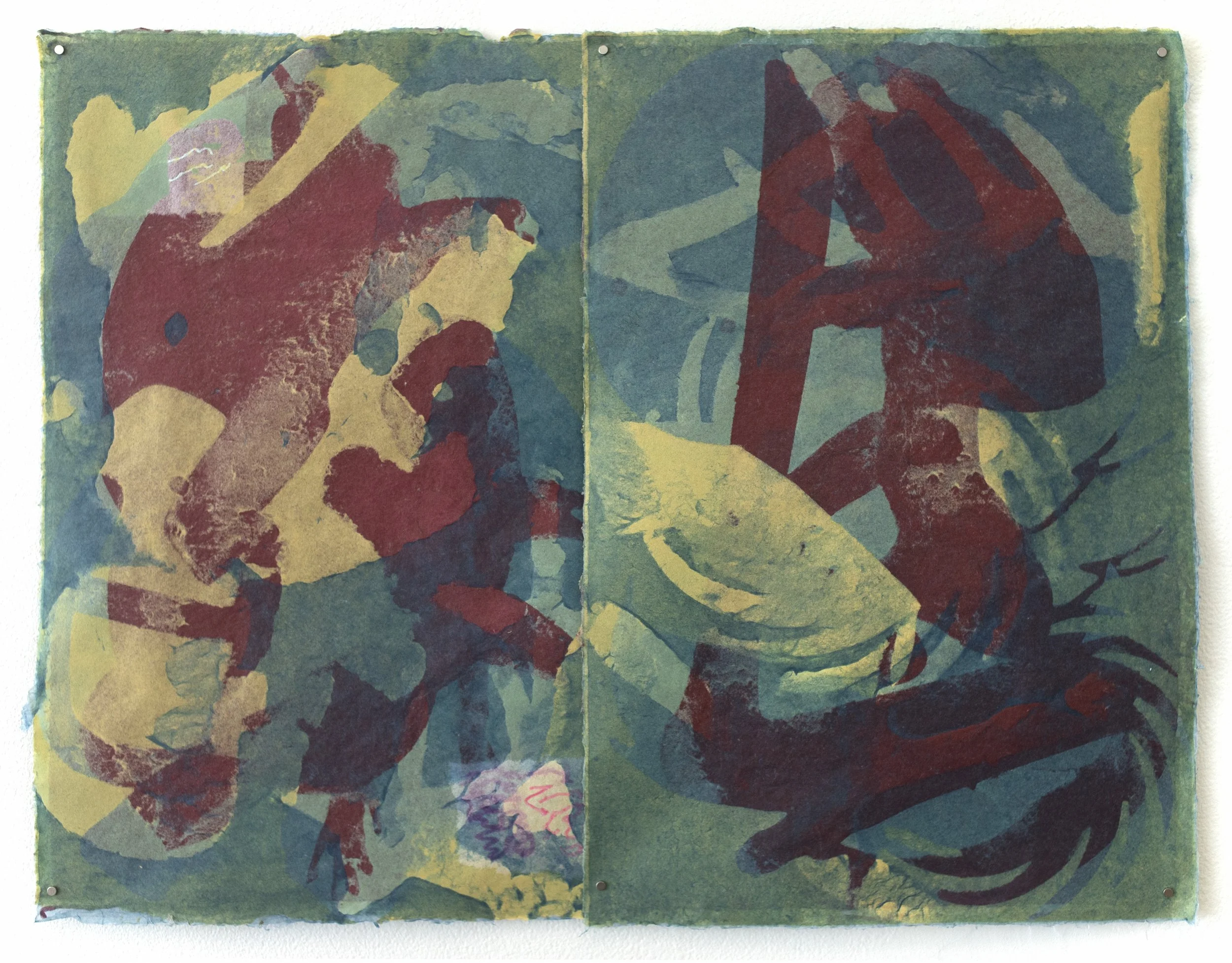 Untitled, Handmade paper (pigmented cotton and abaca), 18 × 24 inches (two panels, tiled)