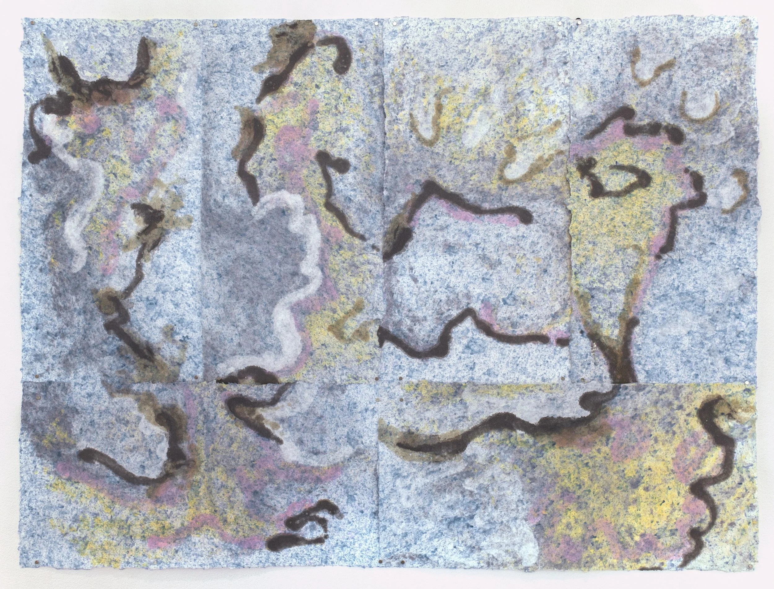 Untitled, Handmade paper (pigmented cotton and abaca blend, cotton, abaca, and flax pulp paint), 30 × 40 inches (six panels, tiled)