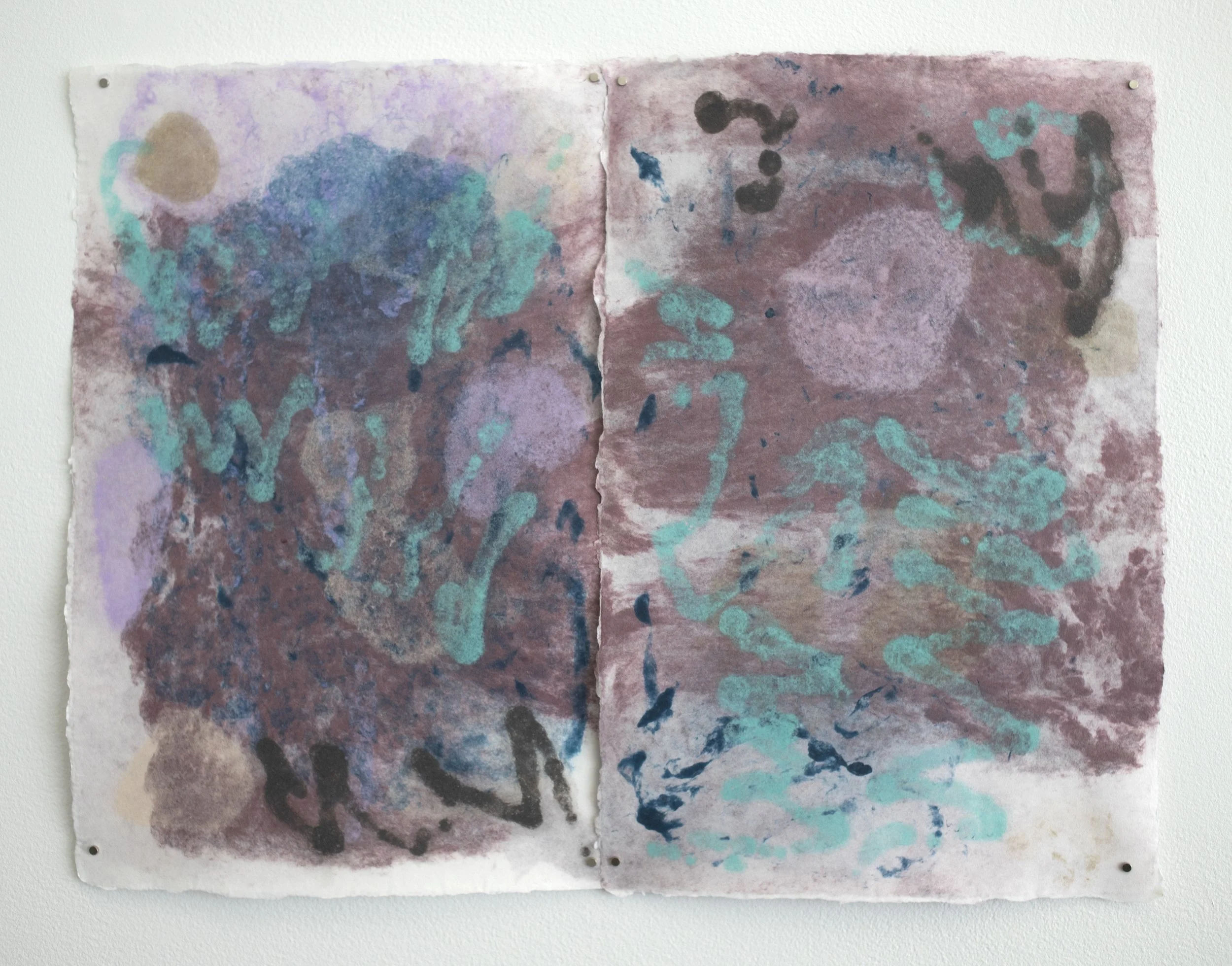 Untitled, Handmade paper (pigmented cotton and abaca blend, cotton, abaca, and flax pulp paint), 18 × 24 inches (two panels, tiled)