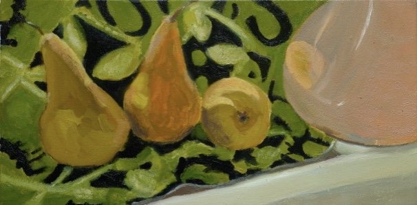 Bosc Pears, Pitcher on African Napkin 12" x 24"