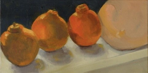 Three Oranges with Pink Pitcher 10" x 20"