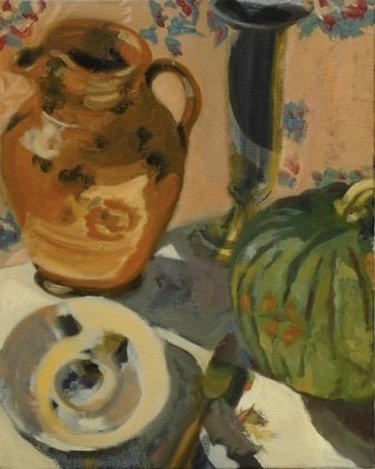 Still Life with Red Ware Pitcher and Palette Knife 20" x 16"