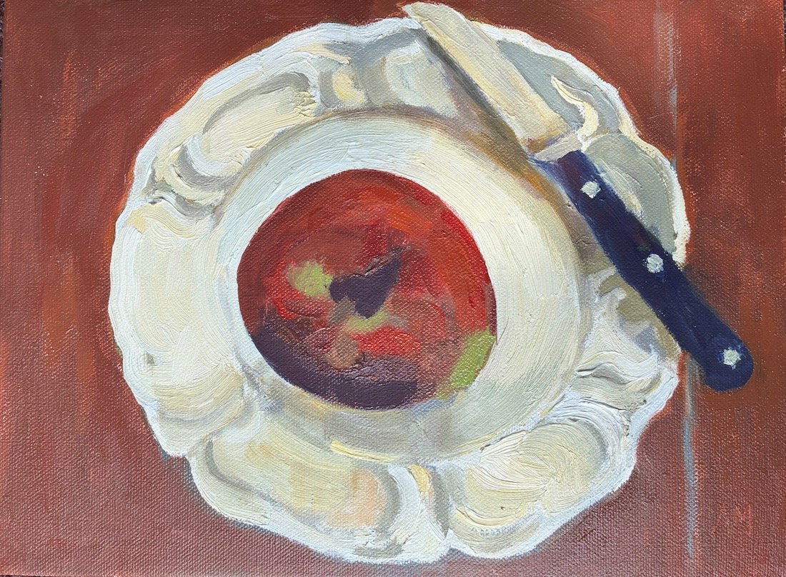 Apple with Knife                        9" x 12"