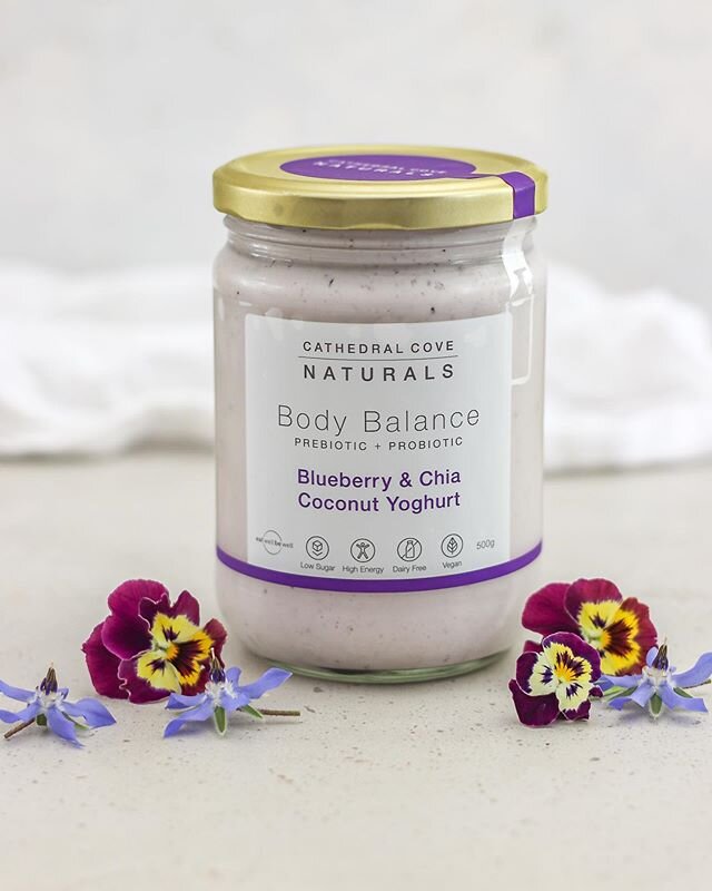 Blueberry and Chia Body Balance coconut yoghurt. Full of prebiotic and probiotic goodness. It's made with real fruit with no additives, natural or artificial flavourings or starch. 100% natural, whole foods ingredients made with love. 👏🏻
