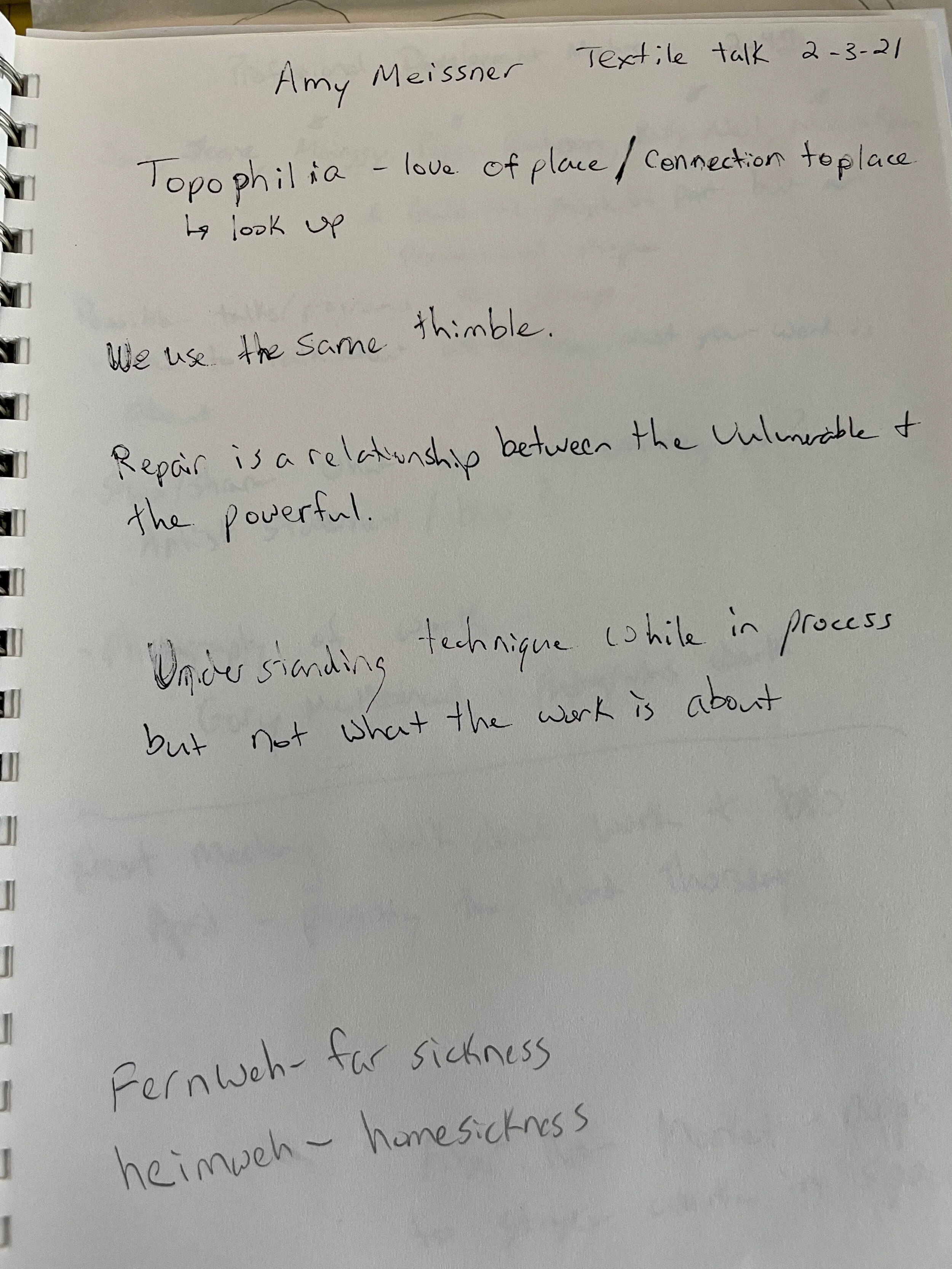 Notes from a online Textile Talk and word notes from a audiobook that I wanted to remember.
