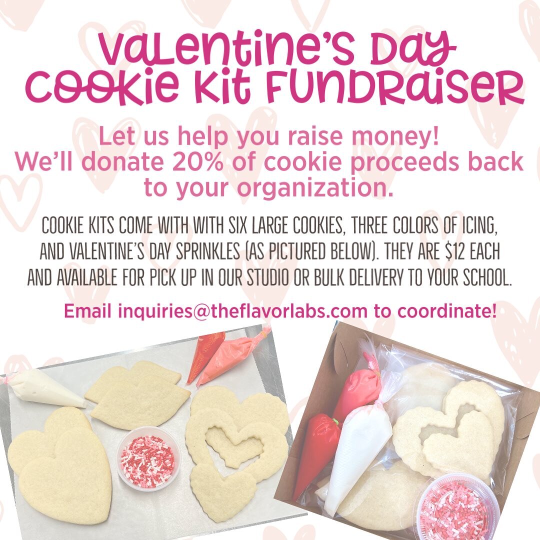 Help us help you! ❤️
We&rsquo;re offering cookie kit fundraisers in time for Valentine&rsquo;s Day and Feb break. Email us for details at inquiries@theflavorlabs.com or visit our fundraiser page. 
https://theflavorlabs.com/fundraisers