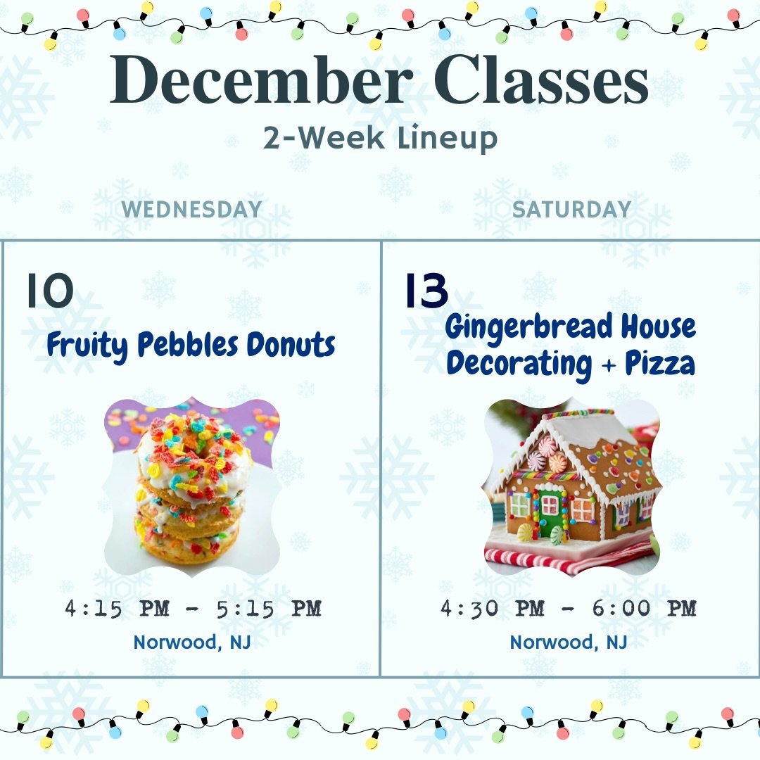 Swipe to see what&rsquo;s happening these next 2 weeks ❄️✨ Keep cozy indoors with hands-on kitchen fun this December 🧤🧣All details + sign-ups are on our website under Single Classes! (theflavorlabs.com)🎄⛷️
&bull;
&bull;
&bull;
#theflavorlabs #cook