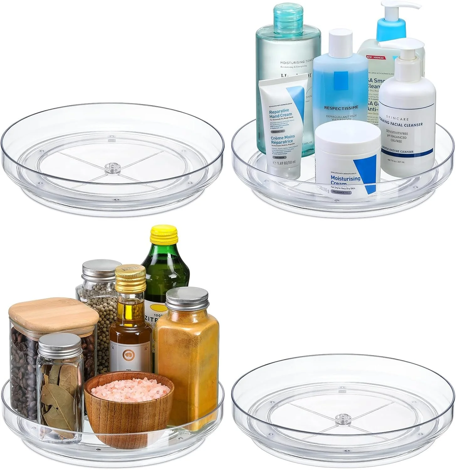 4 Pack 9 Inch Clear Acrylic Lazy Susan, Non-Skid Turntable Organizer