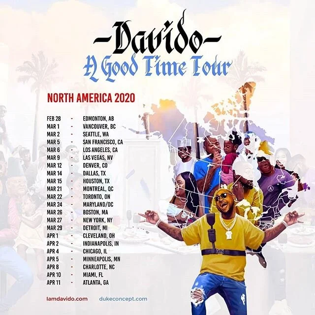@davidoofficial "A GOOD TIME TOUR" NORTH AMERICAN 
MARCH / APRIL 2020

PRE-SALE :Thursday December  19th, 10am LOCAL (limited discount access)

TICKETS ON SALE: FRIDAY DECEMBER 20TH. 10AM LOCAL

Visit www.dukeconcept.com for Tickets/ More Info. "GET 