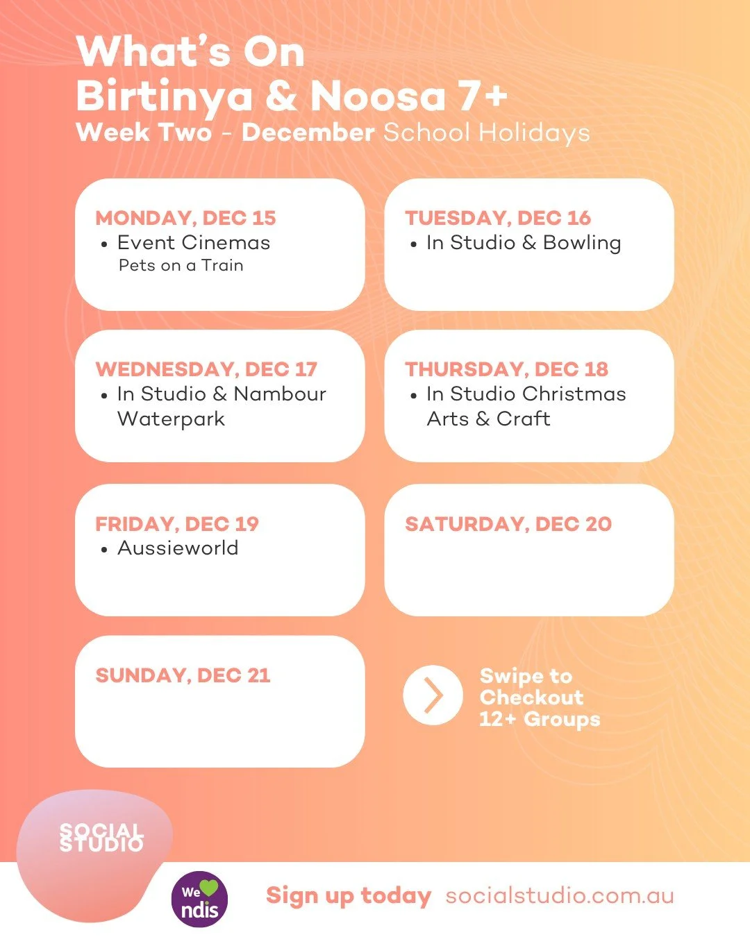 Ready for an epic school break? Our Birtinya &amp; Noosa 7+ groups are packed with adventures, creative projects, and awesome outings to keep the good times rolling this December and January!

From hitting up Aussieworld and Nambour Water Park to get